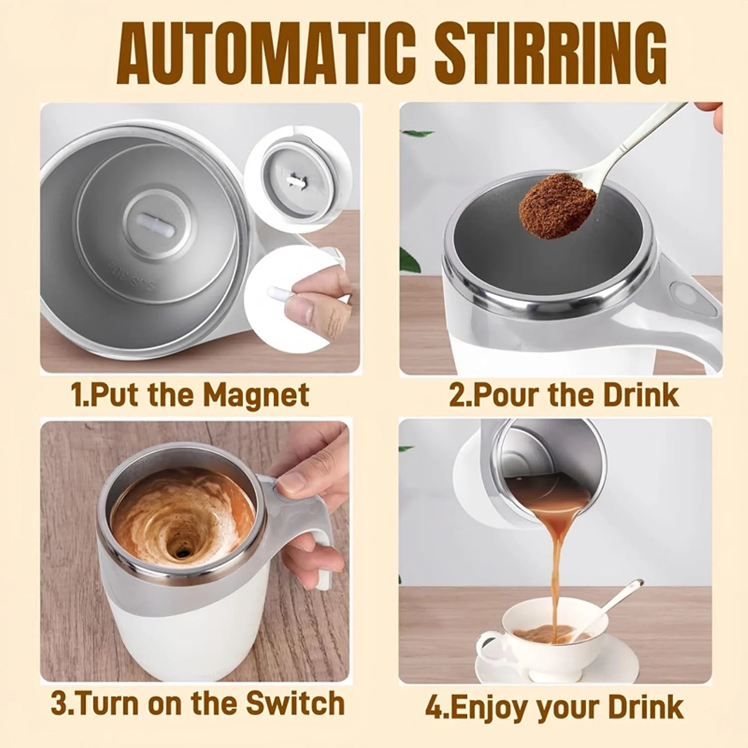 Automatic Magnetic Stirring Coffee Mug, New Magnetic Coffee Stirrer Mug for Milk Self Stirring Mug with Lid, Automatic Coffee Cup Stirrer Auto Stirring Coffee Mug