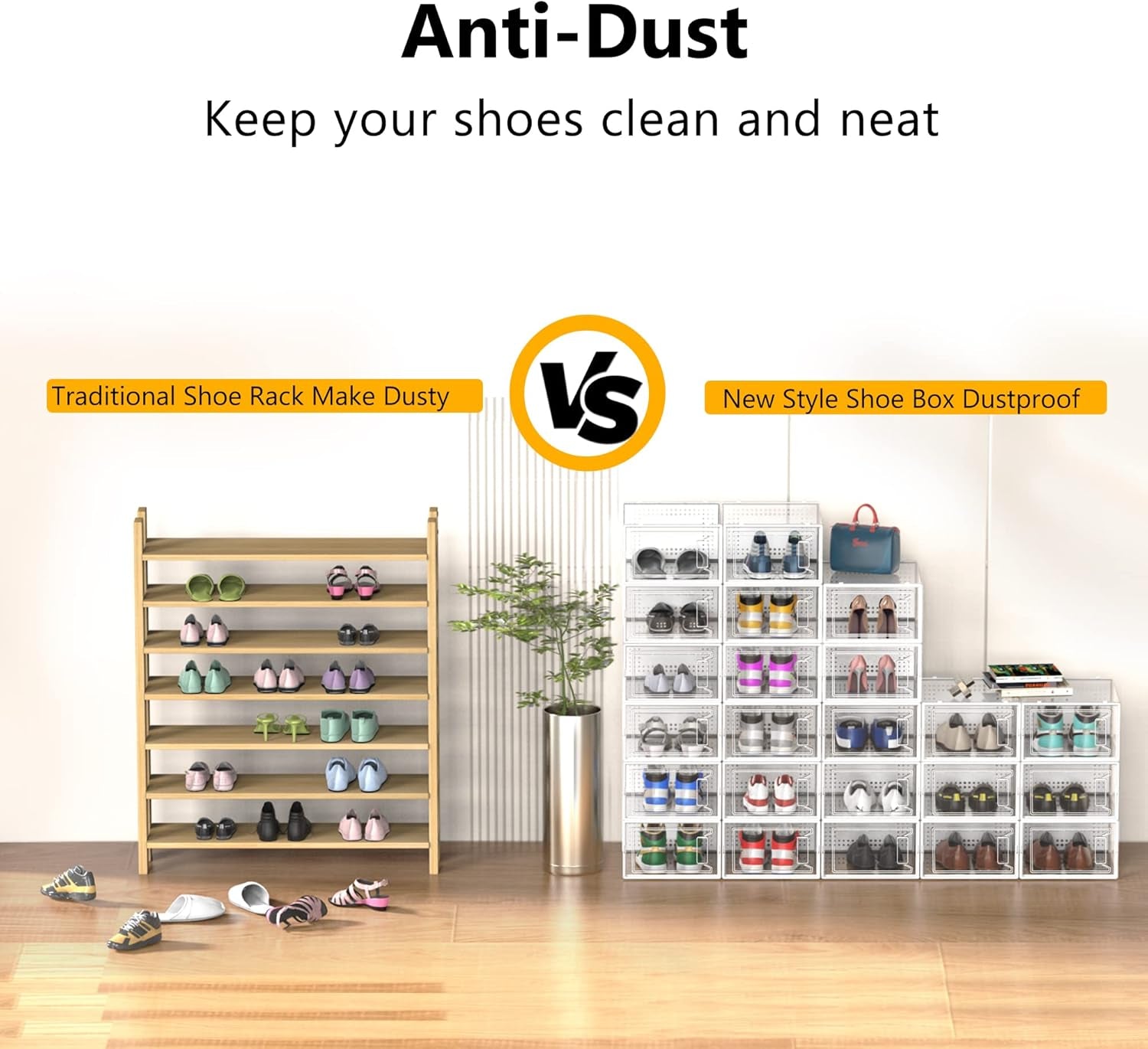 12 Pack X Large Shoe Organizer Storage Boxes for Closet, Modular Space Saving Shoe Boxes Clear Plastic Stackable Sneaker Containers Display Case with Lids, White