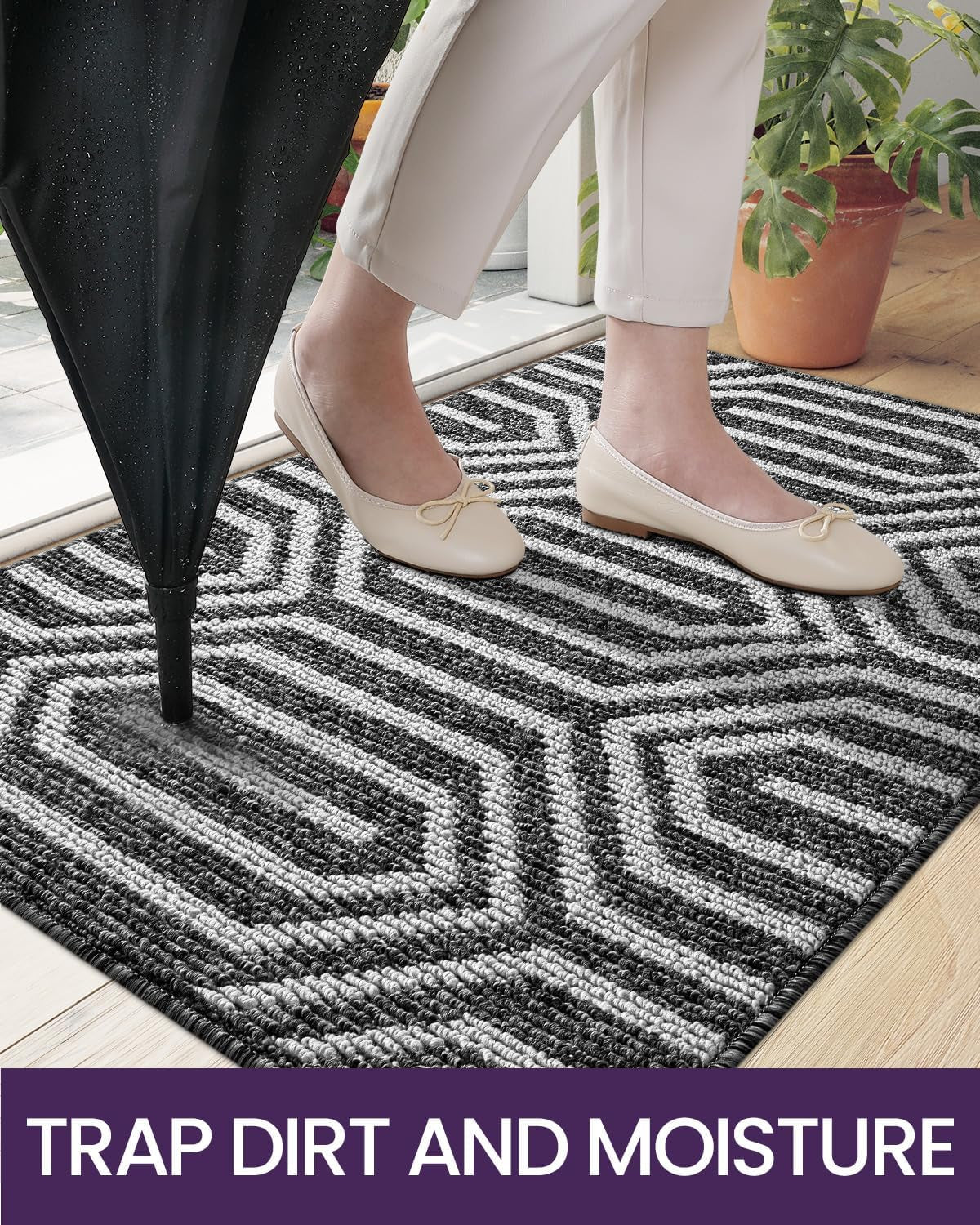 Front Door Mats for Entryway, Non Slip Washable Low-Profile Entry Doormat, Absorbent Resist Dirt inside Floor Entrance Mat, Patio, 32X48, Black