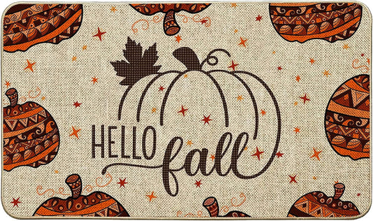 Happy Fall Y'All Doormat Autumn Buffalo Check Plaid Pumpkin Farmhouse Outdoor Indoor Patio Entrance Door Mats Low Profile Non Slip outside inside Floor Mat Rugs for Home Decor 30X17 Inch
