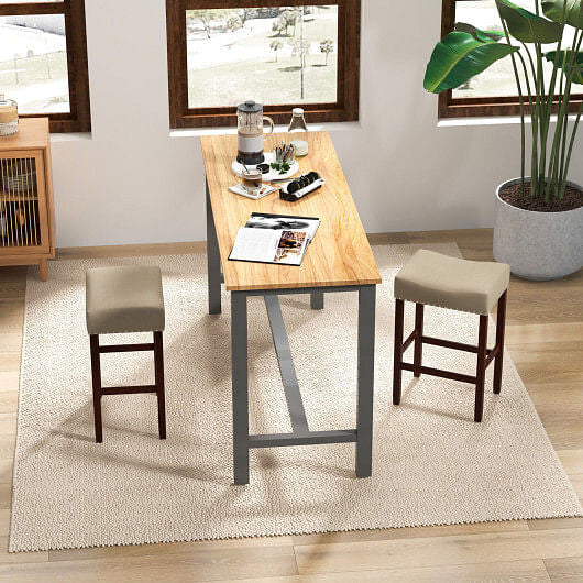 Set of 2 25 Inch Bar Stool with Curved Seat Cushions-Gray