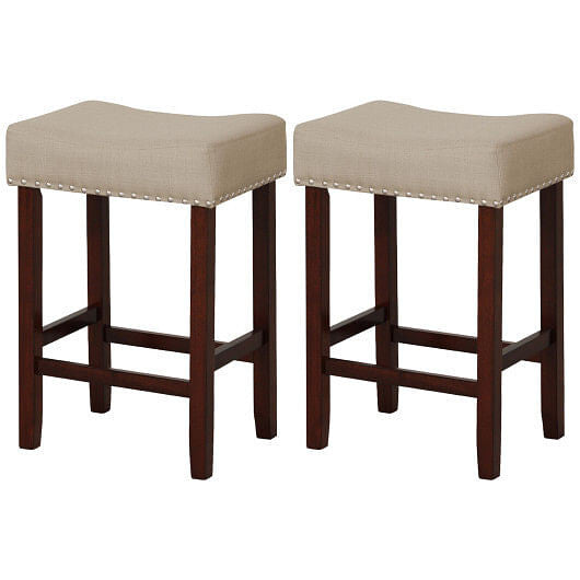 Set of 2 25 Inch Bar Stool with Curved Seat Cushions-Gray