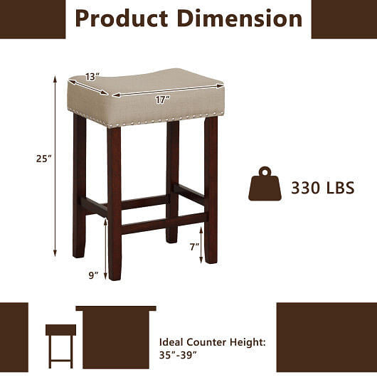 Set of 2 25 Inch Bar Stool with Curved Seat Cushions-Gray