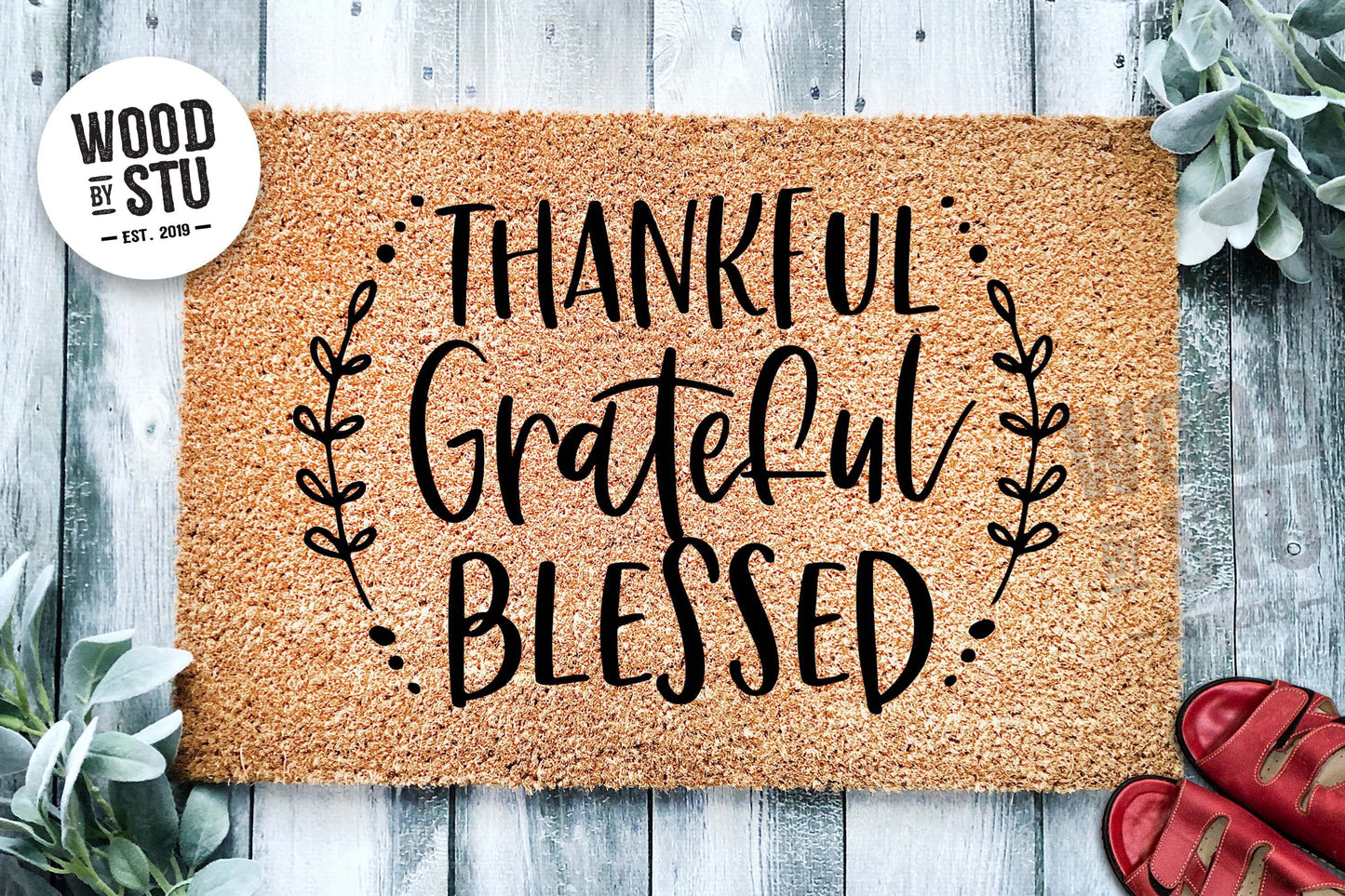 Thankful Grateful Blessed Door Mat | Fall Doormat | Welcome | Farmhouse Door Mat | Fall Autumn Decor Gift | Home Doormat | Custom Doormat