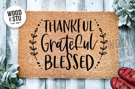 Thankful Grateful Blessed Door Mat | Fall Doormat | Welcome | Farmhouse Door Mat | Fall Autumn Decor Gift | Home Doormat | Custom Doormat