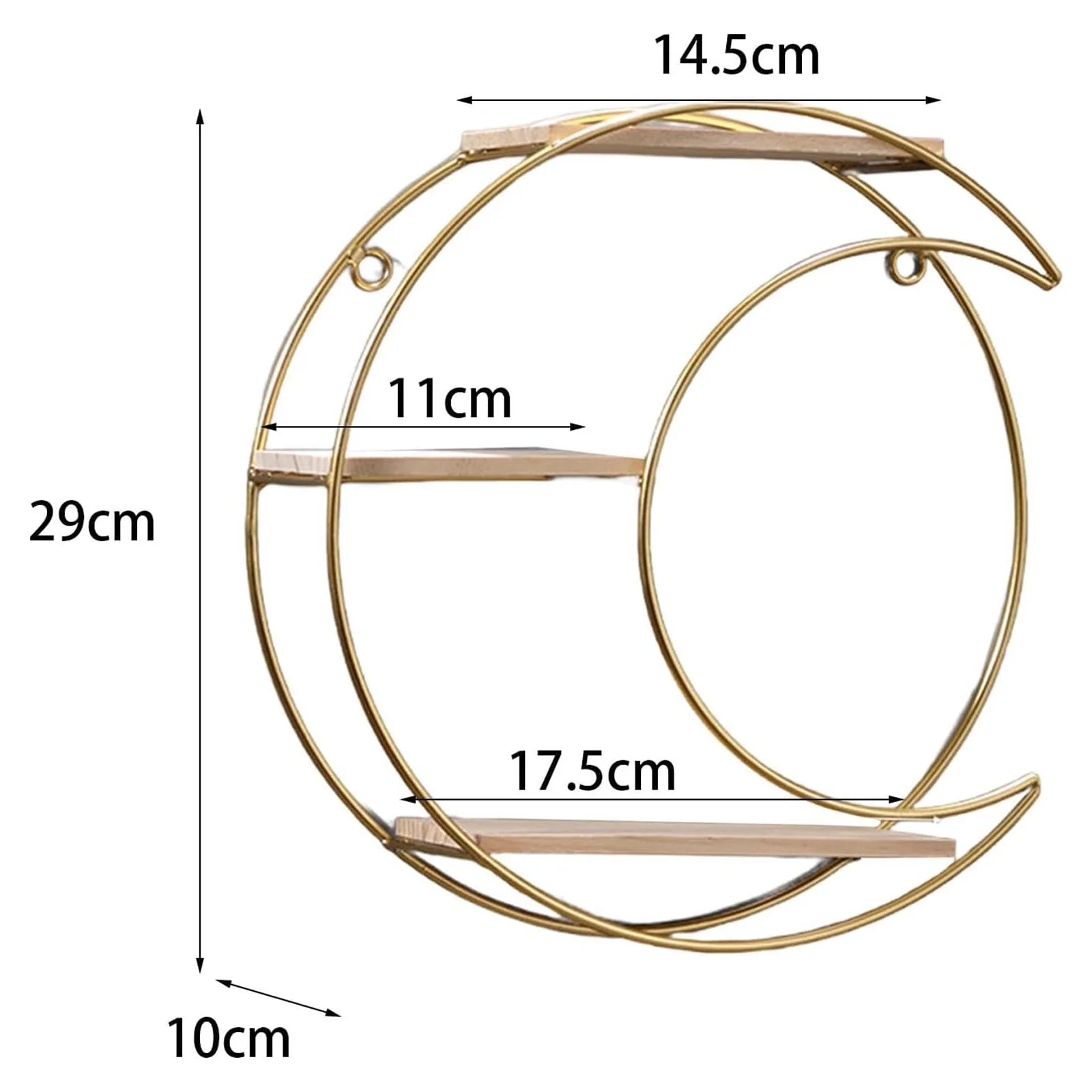 round Wall Shelf, Wall-Mounted Circular Shelf, Wood & Metal Wall Hanging Shelves Decor for Home Office, Circular Floating Shelves (Moon-Gold)