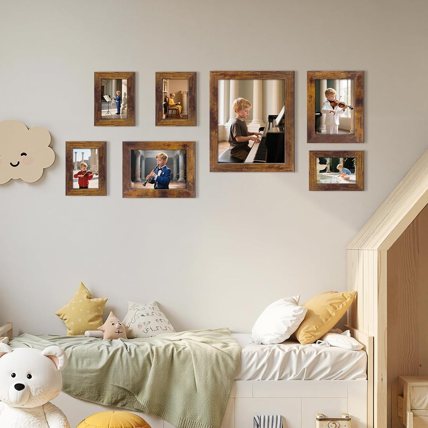 Gallery Wall Frame Set 7 Pack Distressed Picture Frame Set, One 8X10, Two 5X7, Four 4X6 Picture Frames
