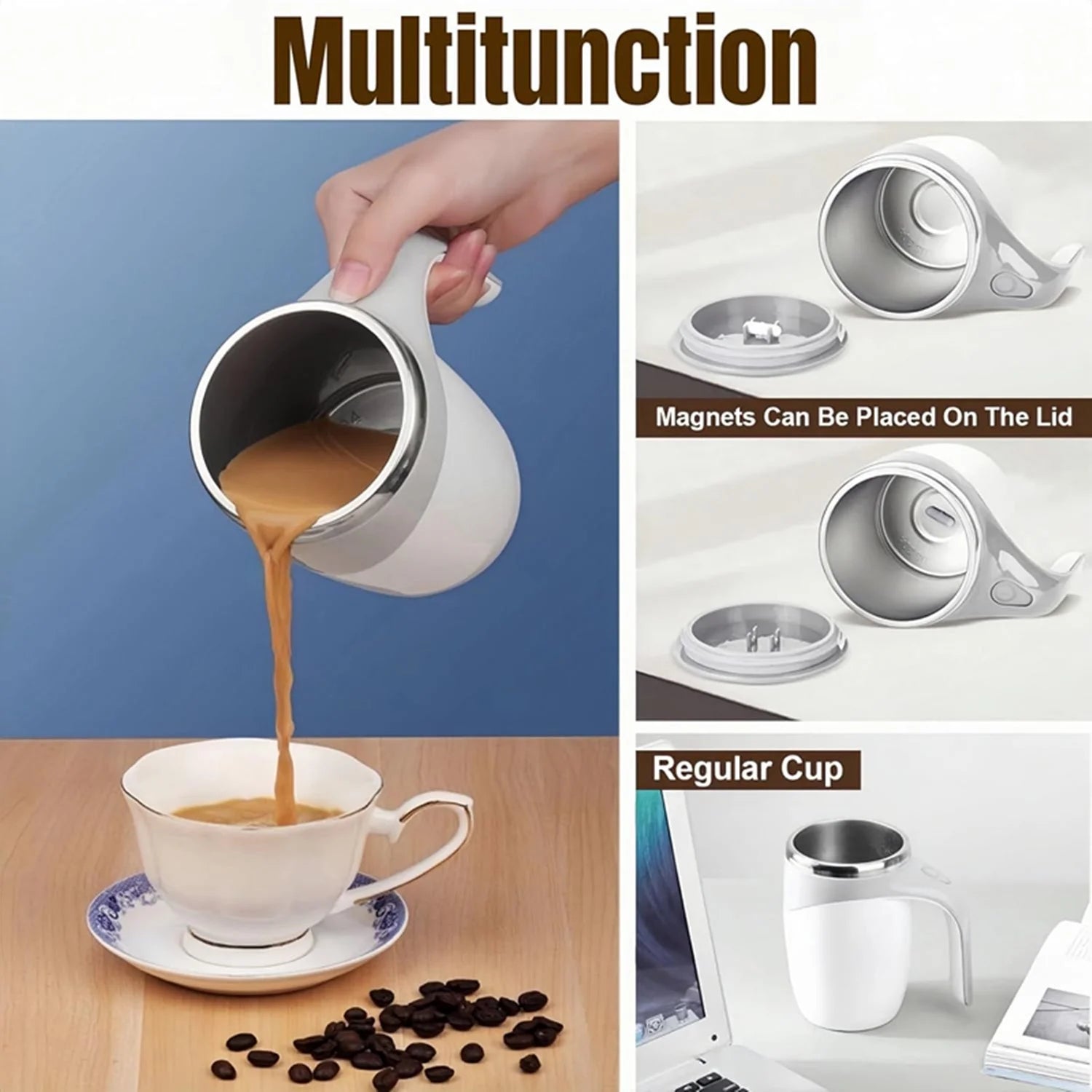 Automatic Magnetic Stirring Coffee Mug, New Magnetic Coffee Stirrer Mug for Milk Self Stirring Mug with Lid, Automatic Coffee Cup Stirrer Auto Stirring Coffee Mug