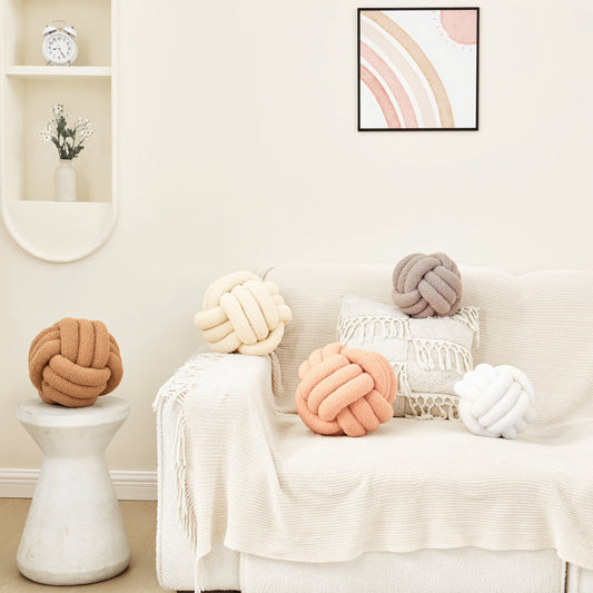 Knot Pillow Ball round Throw Pillows Home Decor Cushion Decorative Throw Pillows Lambswool Beige 11 Inch