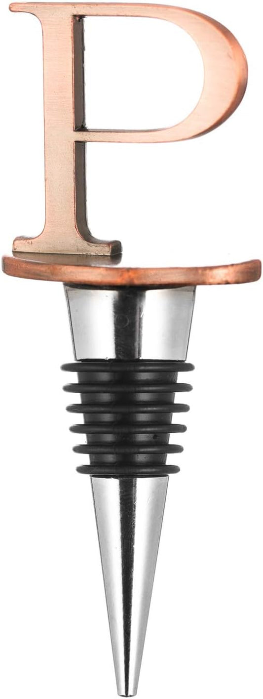 Wine Stoppers,Reusable Wine Bottle Stoppers,Stainless Steel Letter Wine Stopper, Food Grade Silicone Material Decorative Wine Stoppers Funny Gift -Bronze Color