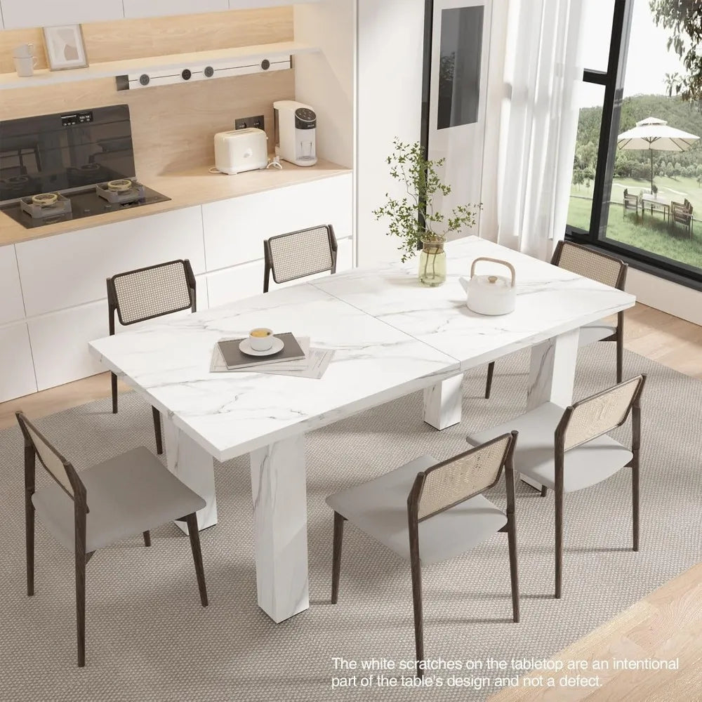Extendable Dining Table for 6 8 10, 55'' to 78" Expandable Dining Room Table Modern Large Transformer Rectangle Dining Room Tab