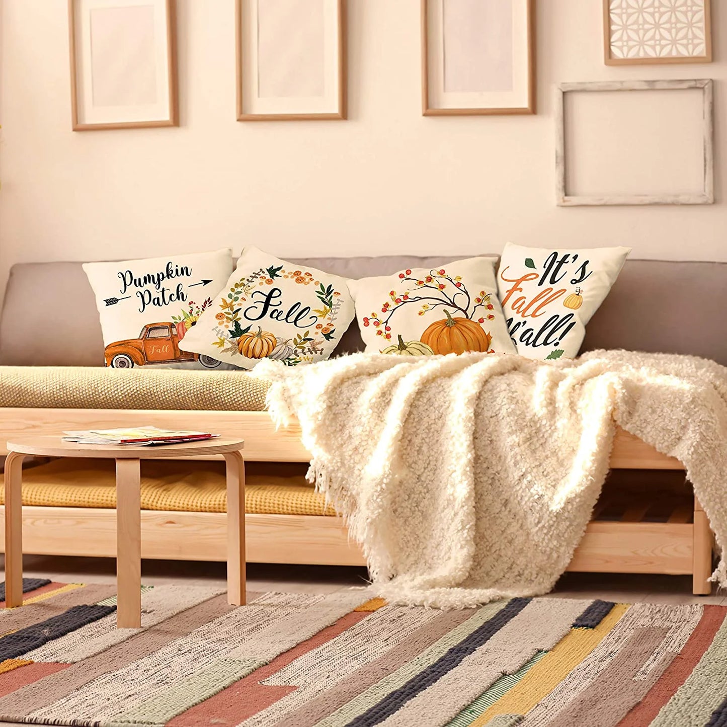 Fall Pillow Covers 18×18 Inch Set of 4 Autumn Pumpkin Pillow Covers Holiday Rustic Linen Pillow Case for Sofa Couch Farmhouse Thanksgiving Fall Decorations Throw Pillow Covers