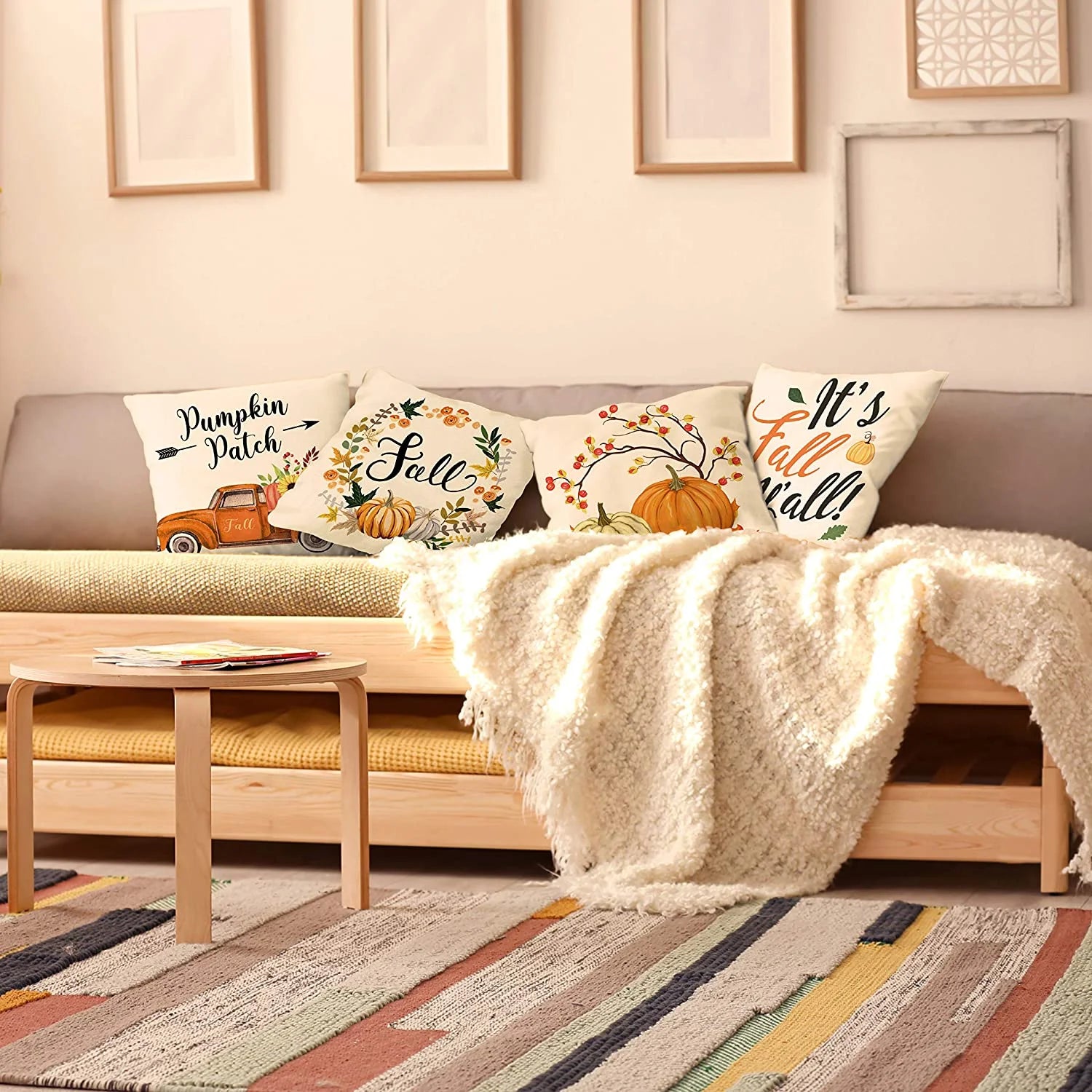 Fall Pillow Covers 18×18 Inch Set of 4 Autumn Pumpkin Pillow Covers Holiday Rustic Linen Pillow Case for Sofa Couch Farmhouse Thanksgiving Fall Decorations Throw Pillow Covers