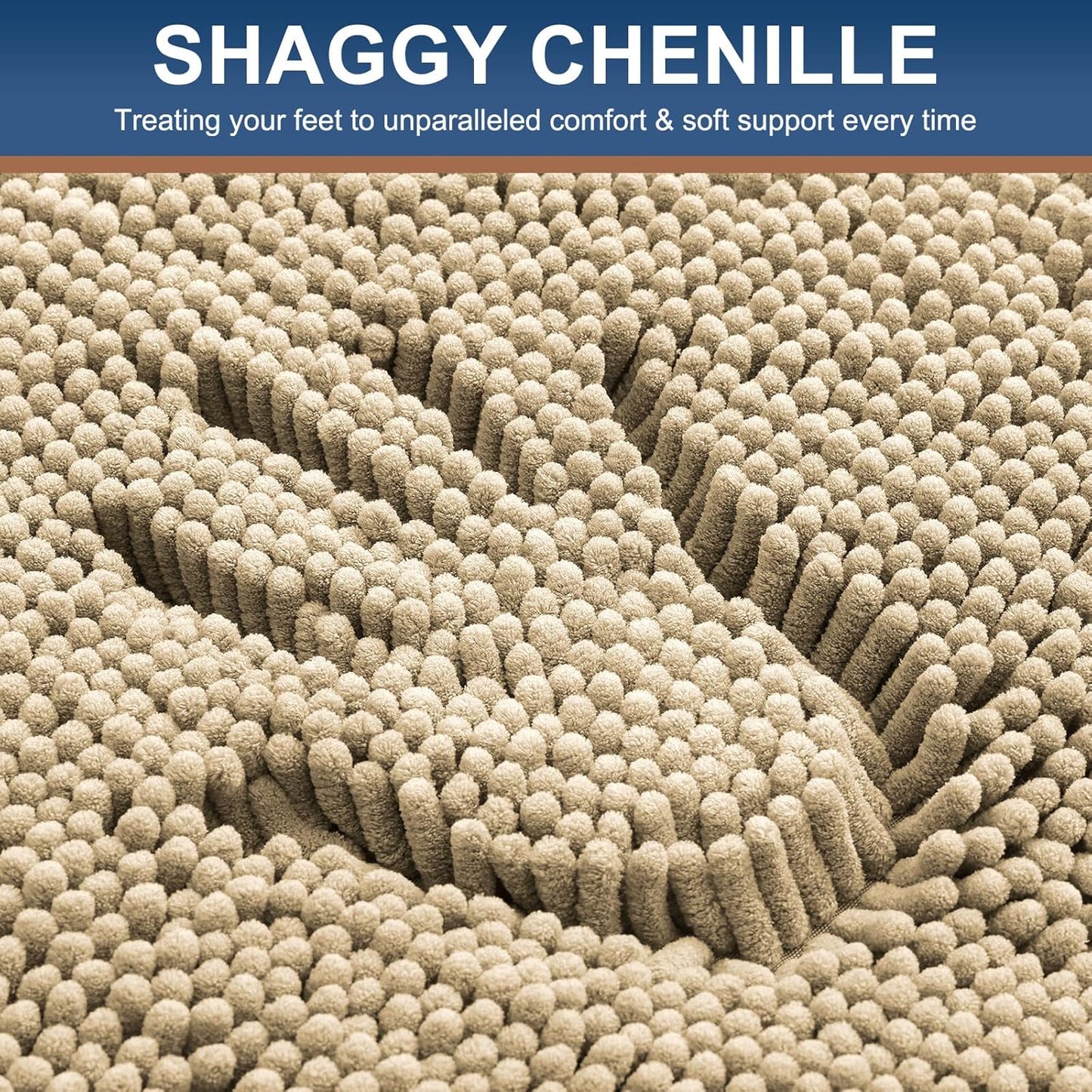 Luxury Chenille Bathroom Rugs 47X17, Extra Soft and Absorbent Shaggy Bath Mat, Machine Washable, Non-Slip Plush Carpet Runner for Tub, Shower, and Floor, Home Decor Accessories, Beige