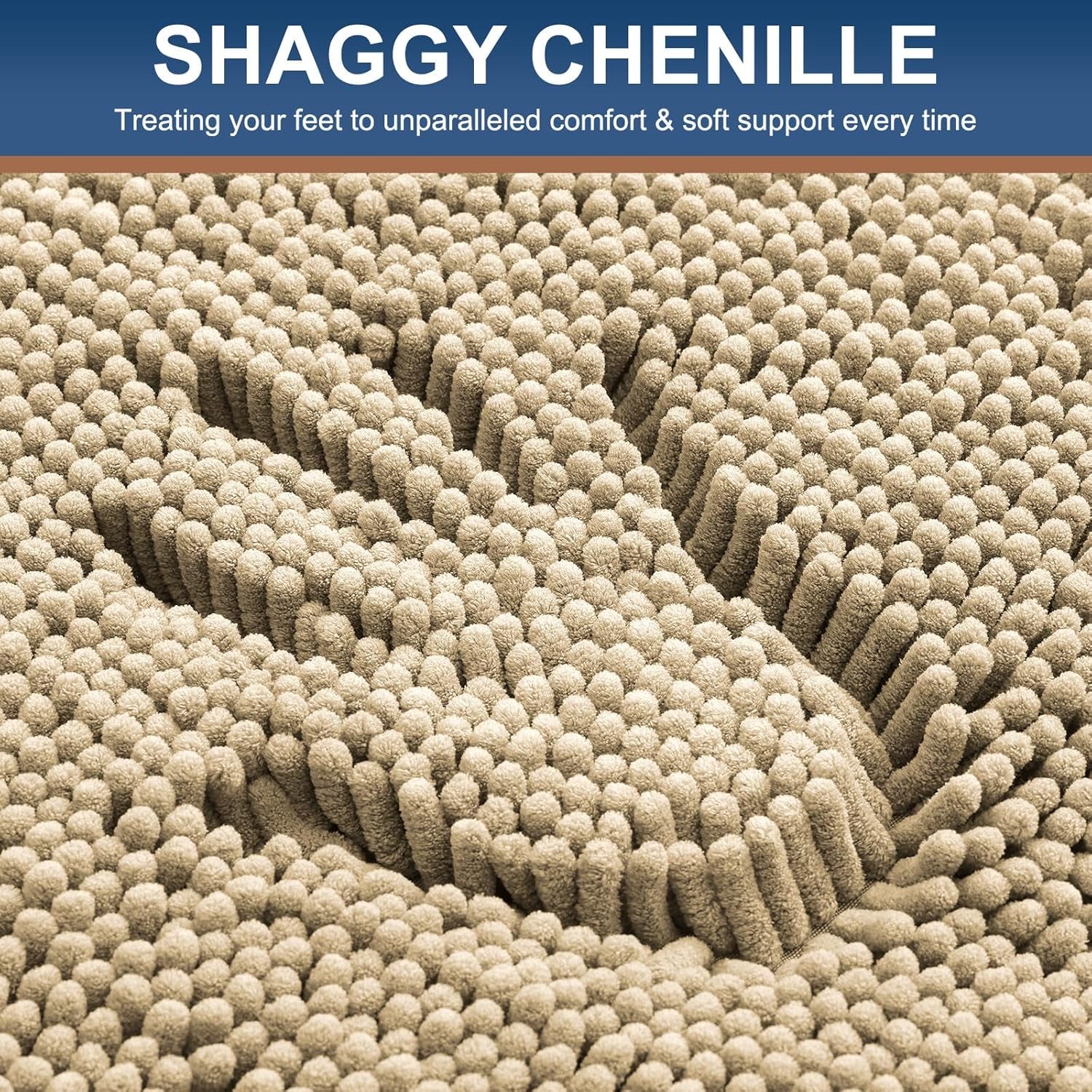 Luxury Chenille Bathroom Rugs 47X17, Extra Soft and Absorbent Shaggy Bath Mat, Machine Washable, Non-Slip Plush Carpet Runner for Tub, Shower, and Floor, Home Decor Accessories, Beige