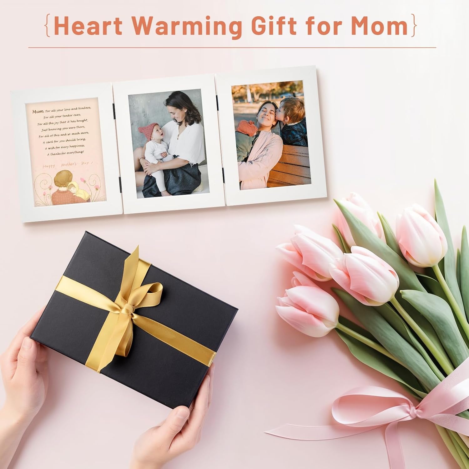 , 5X7 Three Picture Frame Trifold Hinged Photo Frame with 3 Openings, Desk Top Family Picture Collage, with Real Glass (5X7 Triple, White, 2-Pack)