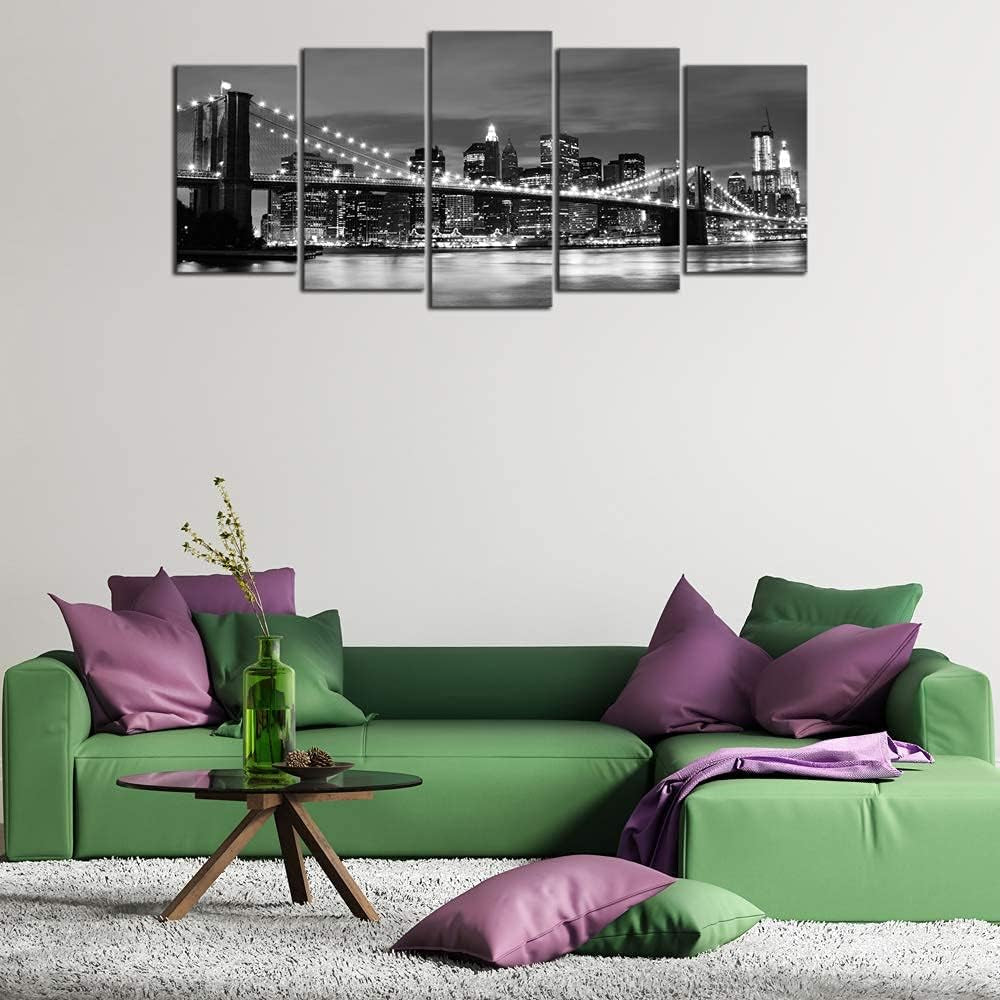 Large Brooklyn Bridge Night View Modern Giclee Canvas Prints Artwork Landscape Pictures to Photo Paintings on Stretched and Framed Canvas Wall Art for Home Decorations