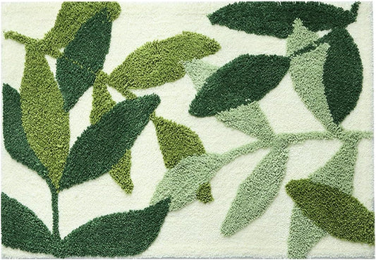 Bathroom Rugs 24X16In Blue Leaves Bath Mat for Bathroom Non Slip Machine Washable Soft Microfiber Absorbent Cute Bath Rug Plush for Tub Shower Sink Fluffy Home Decor Accessories