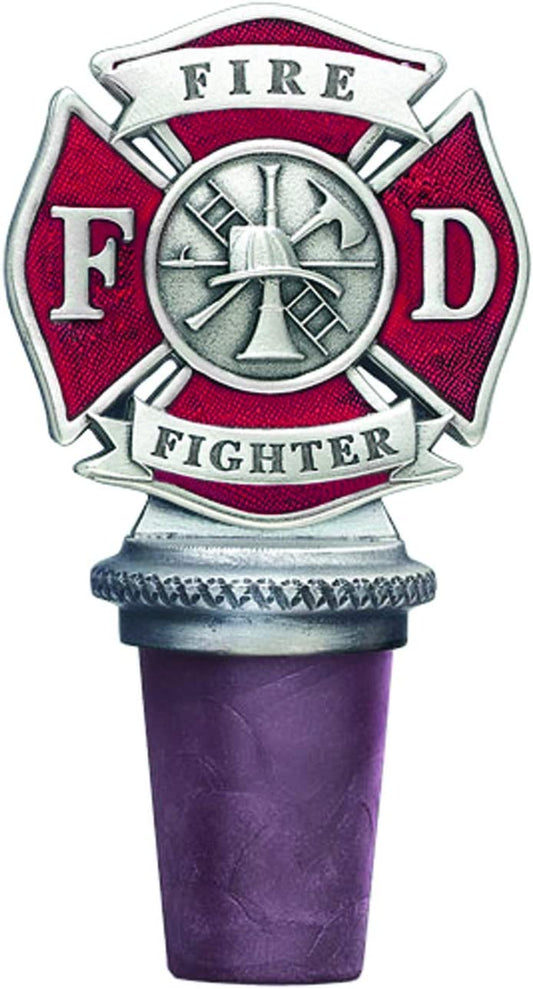 Firefighter Wine Bottle Stopper, Red | Bottle Topper for Wine, Liquor | Expertly Crafted Pewter Reusable Wine Cork