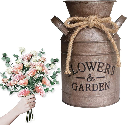 Farmhouse Rustic Decor Vase,Country Vintage Home Decoration,Farmhouse Chic Jug Vase,Spring Sunflower Milk Coffee Jug Galvanized Bucket Used for Porch,Kitchen, Home,Table Decor(Bronze Color)