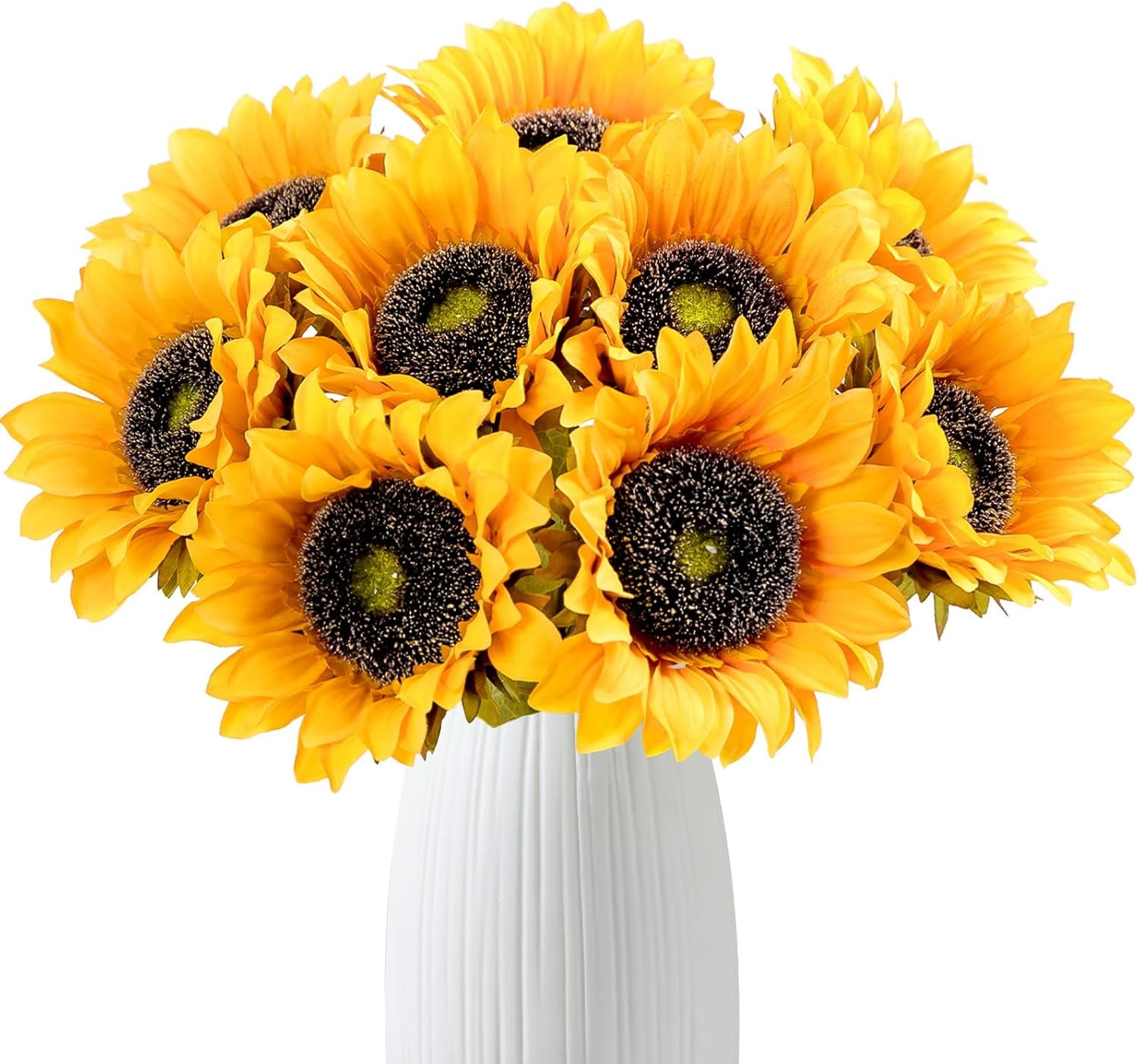 Fake Sunflowers Artificial Flowers Large Long Stems Artificial Sunflowers Bouquet 7 Pcs Faux Silk Real Touch Sunflowers for Party Centerpieces Home Decoration(Gold)