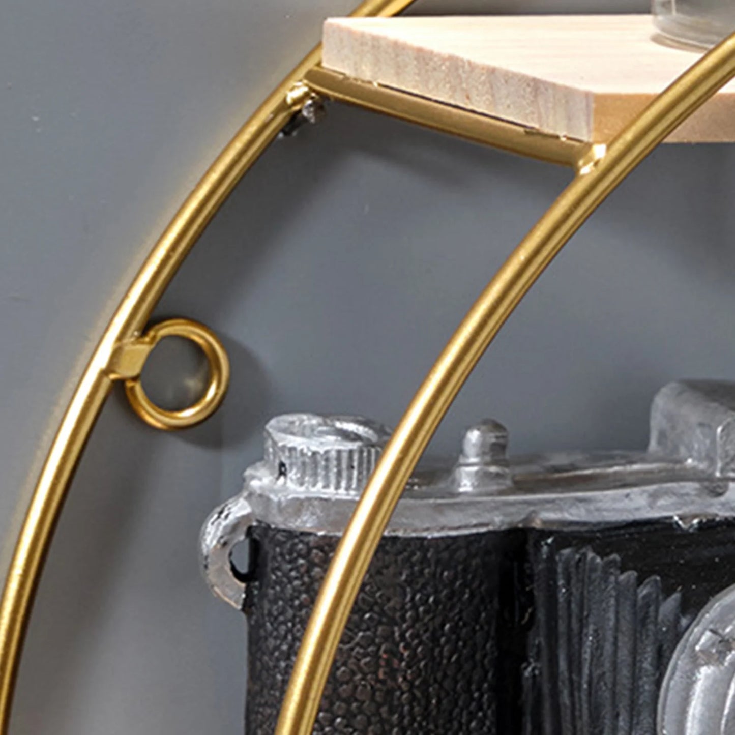 round Wall Shelf, Wall-Mounted Circular Shelf, Wood & Metal Wall Hanging Shelves Decor for Home Office, Circular Floating Shelves (Moon-Gold)