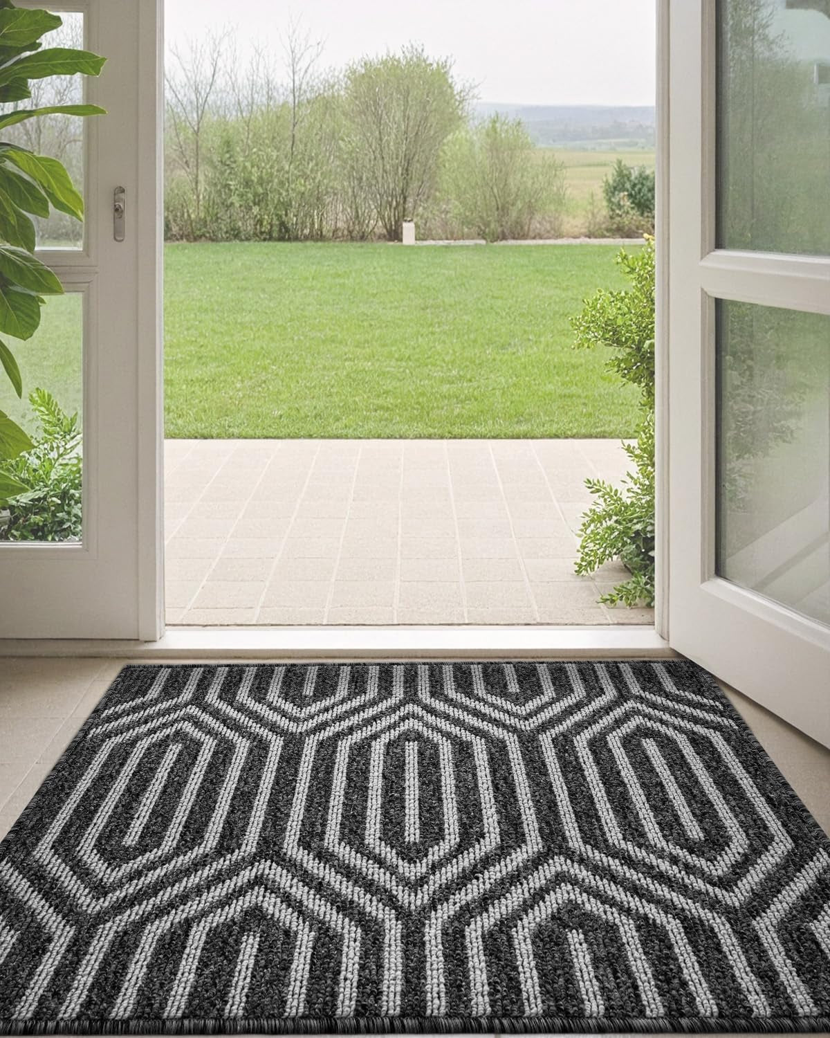 Front Door Mats for Entryway, Non Slip Washable Low-Profile Entry Doormat, Absorbent Resist Dirt inside Floor Entrance Mat, Patio, 32X48, Black