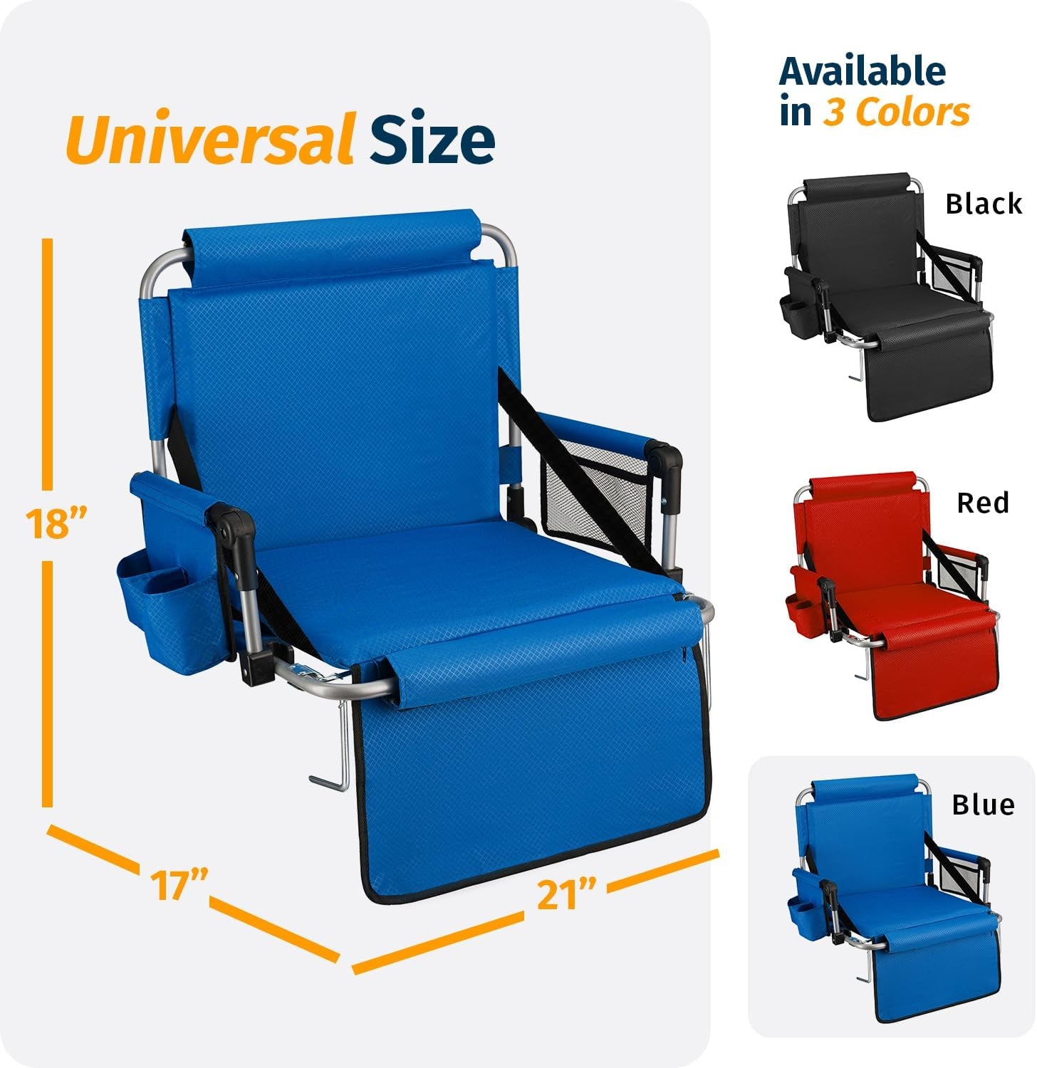 Bleacher Seat with Backrest – Premium Stadium Seating for Bleachers: Cushioned, Foldable & Padded Stadium Seat Chair with Arms & Pockets – Perfect for Football & Basketball Games