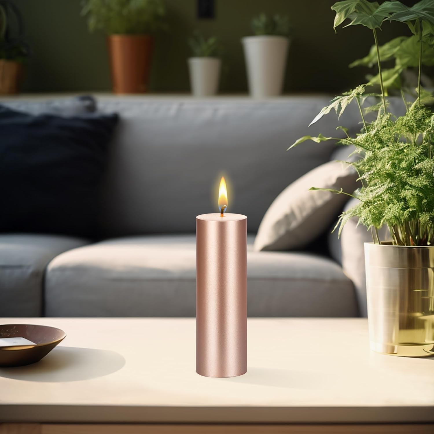 1 Pc Unscented Solid Rose Gold Pillar Candles, Hand Poured Premium Wax Candle 2 Inch X 6 Inch, Home Décor, Spas, Weddings, Occasions, Party, Centerpieces, Holidays, Vigils, Prayers