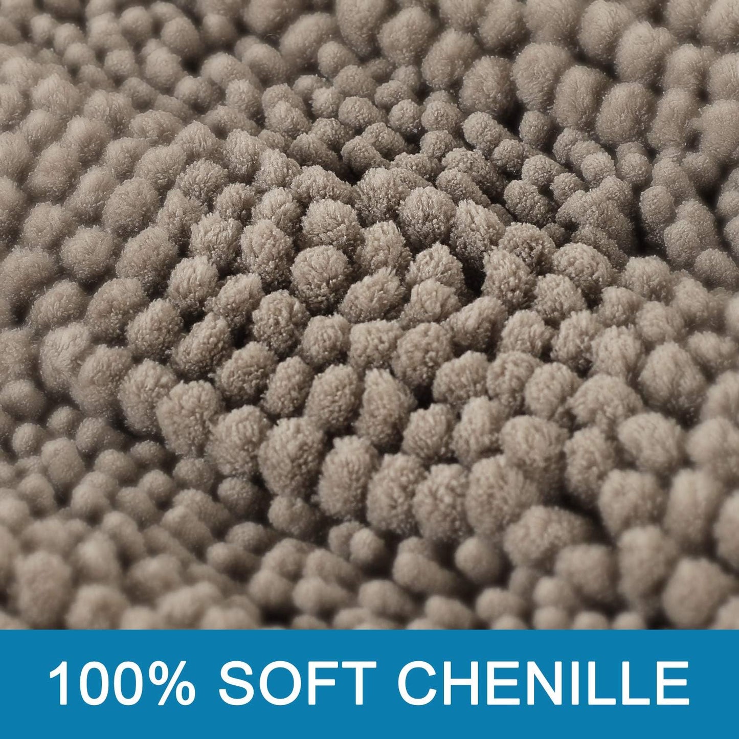 Bath Rugs for Bathroom Non Slip Bath Mats Extra Thick Chenille Striped Rug 20" X 32" Absorbent Non Skid Fluffy Soft Shaggy Washable Dry Fast Plush Mat for Indoor, Bath Room, Tub - Taupe