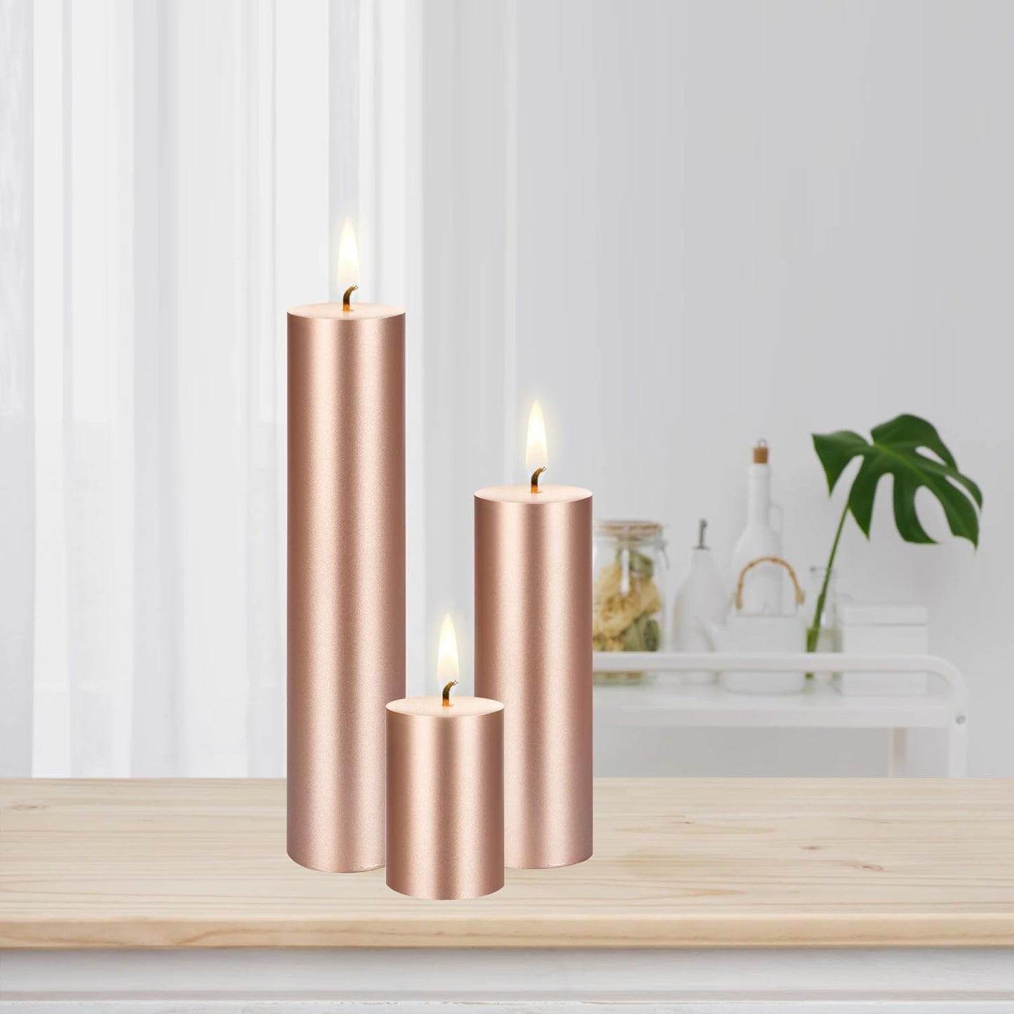 1 Pc Unscented Solid Rose Gold Pillar Candles, Hand Poured Premium Wax Candle 2 Inch X 6 Inch, Home Décor, Spas, Weddings, Occasions, Party, Centerpieces, Holidays, Vigils, Prayers