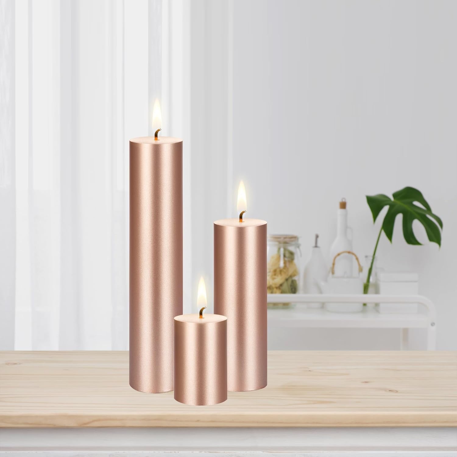 1 Pc Unscented Solid Rose Gold Pillar Candles, Hand Poured Premium Wax Candle 2 Inch X 6 Inch, Home Décor, Spas, Weddings, Occasions, Party, Centerpieces, Holidays, Vigils, Prayers