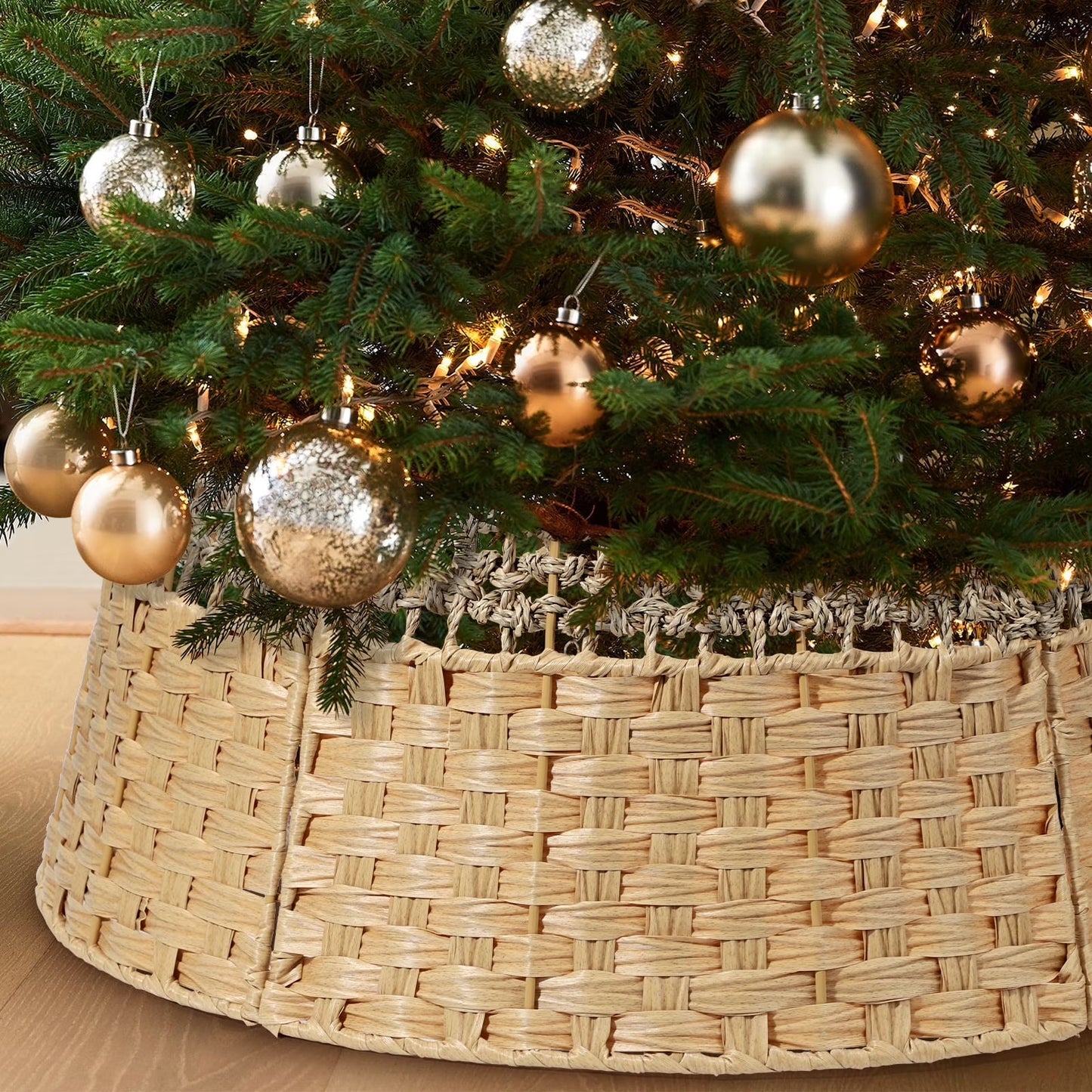 26 Inch Christmas Tree Collar, Christmas Tree Skirt Cover for Christmas Tree Decorations | Wooden | Natural