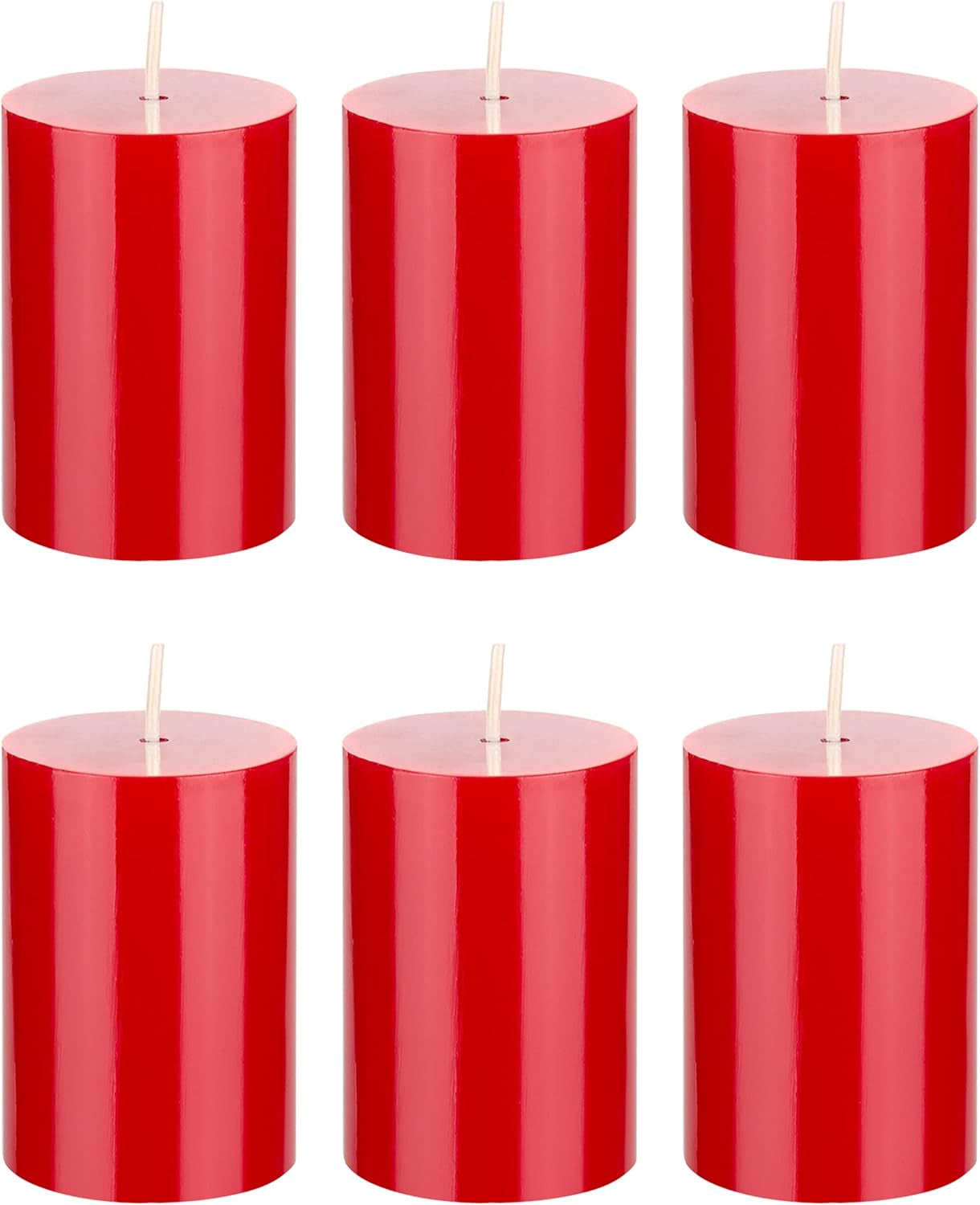 6 Pcs Unscented Solid Red Pillar Candles, Hand Poured Premium Wax Candle 2 Inch X 3 Inch, Home Décor, Spas, Weddings, Occasions, Party, Centerpieces, Holidays, Vigils, Prayers