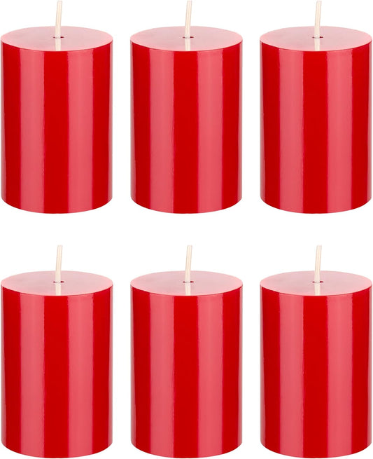 6 Pcs Unscented Solid Red Pillar Candles, Hand Poured Premium Wax Candle 2 Inch X 3 Inch, Home Décor, Spas, Weddings, Occasions, Party, Centerpieces, Holidays, Vigils, Prayers