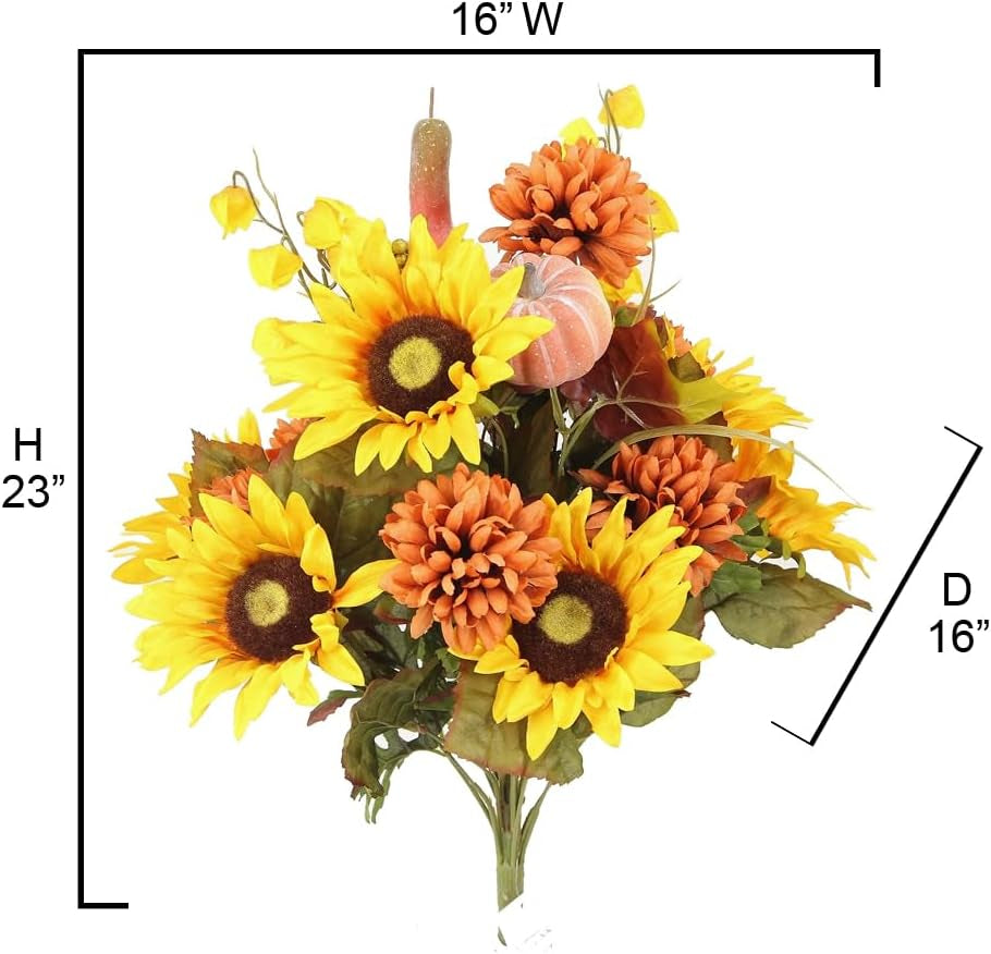 Artificial Fall Flower Arrangement - Gold Mix of Mums, Sunflowers, Zinnia - for Home Decor, Weddings, Parties, Events, Funerals, Offices Thanksgiving Gold Flower Arrangement