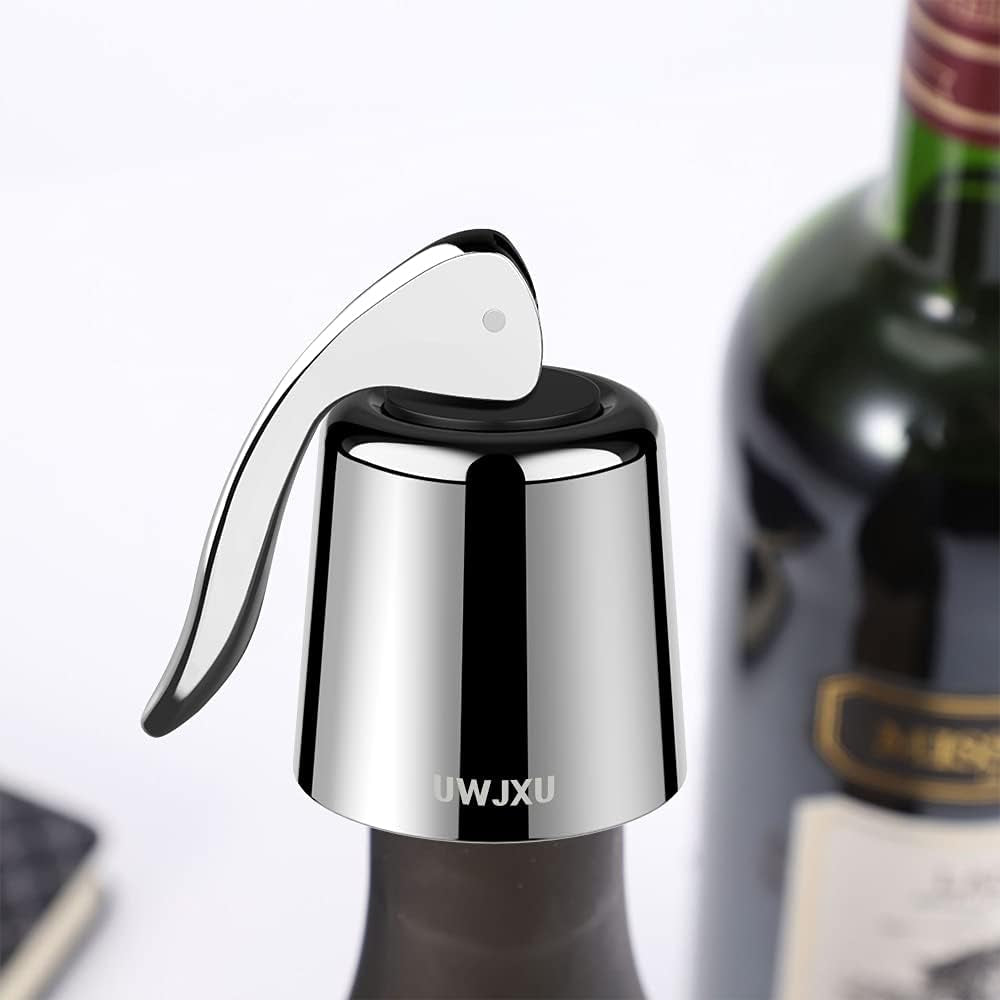Wine Saver Bottle Stopper Stainless Steel Wine Bottle Plug with Silicone, Expanding Beverage Bottle Stopper, Reusable Wine Saver, Bottle Sealer Keeps Wine Fresh (Silver, 4)