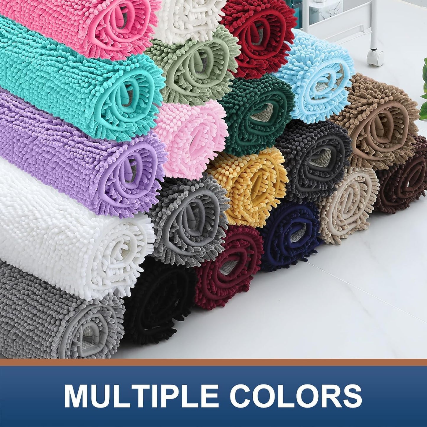Luxury Chenille Bathroom Rugs 24X16, Extra Soft and Absorbent Shaggy Bath Mat, Machine Washable, Non-Slip Plush Carpet Runner for Tub, Shower, and Floor, Home Decor Accessories, Beige