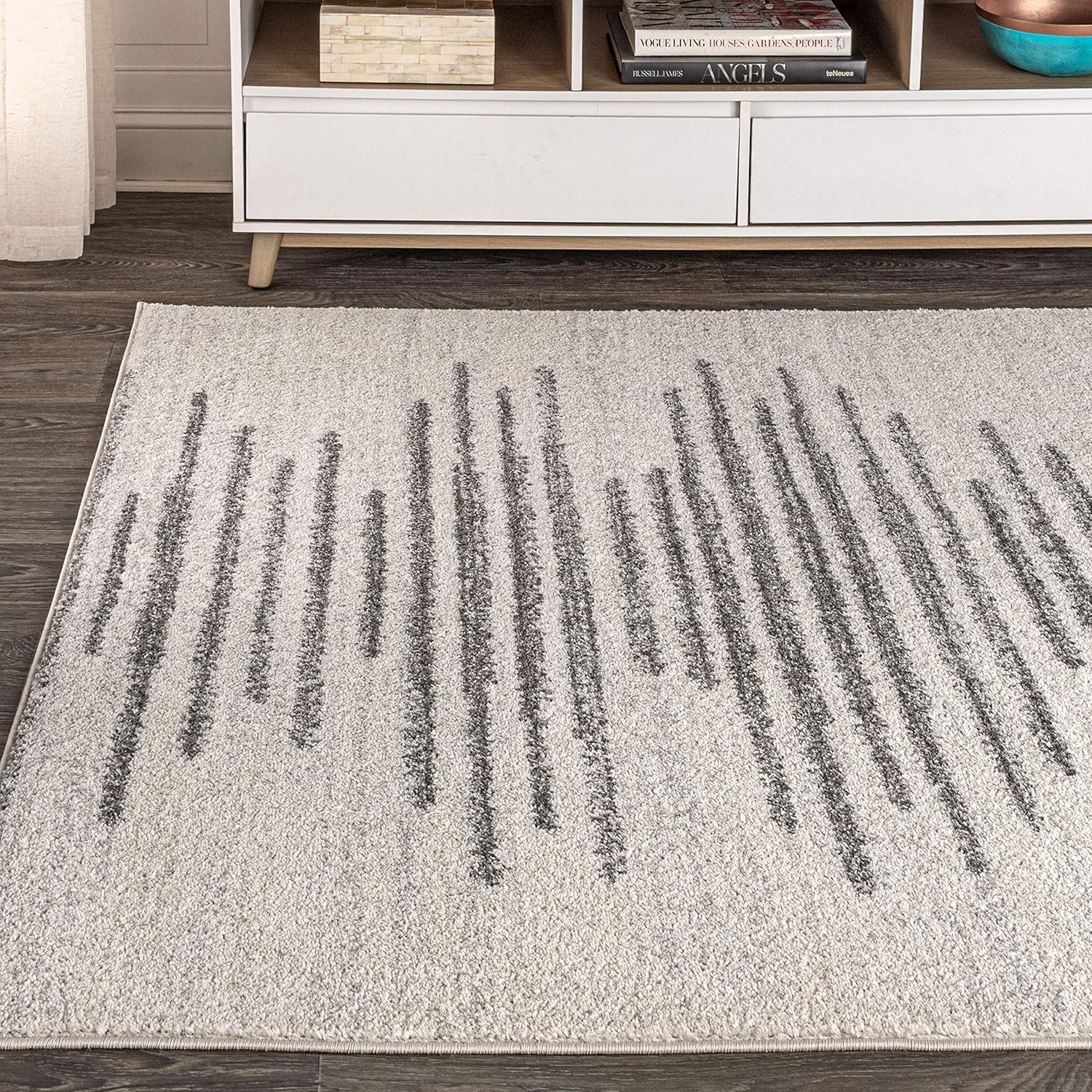 Aya Berber Stripe Geometric Cream/Gray Indoor Area Rug, 8X10, Contemporary, Modern, Easy-Cleaning for Living Room, Bedroom, Kitchen, Pet Friendly, Non-Shedding (MOH205A-8)