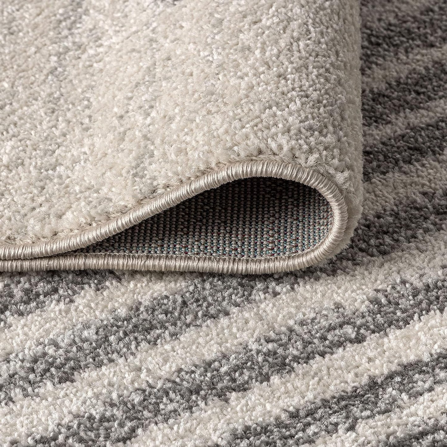 Aya Berber Stripe Geometric Cream/Gray Indoor Area Rug, 8X10, Contemporary, Modern, Easy-Cleaning for Living Room, Bedroom, Kitchen, Pet Friendly, Non-Shedding (MOH205A-8)