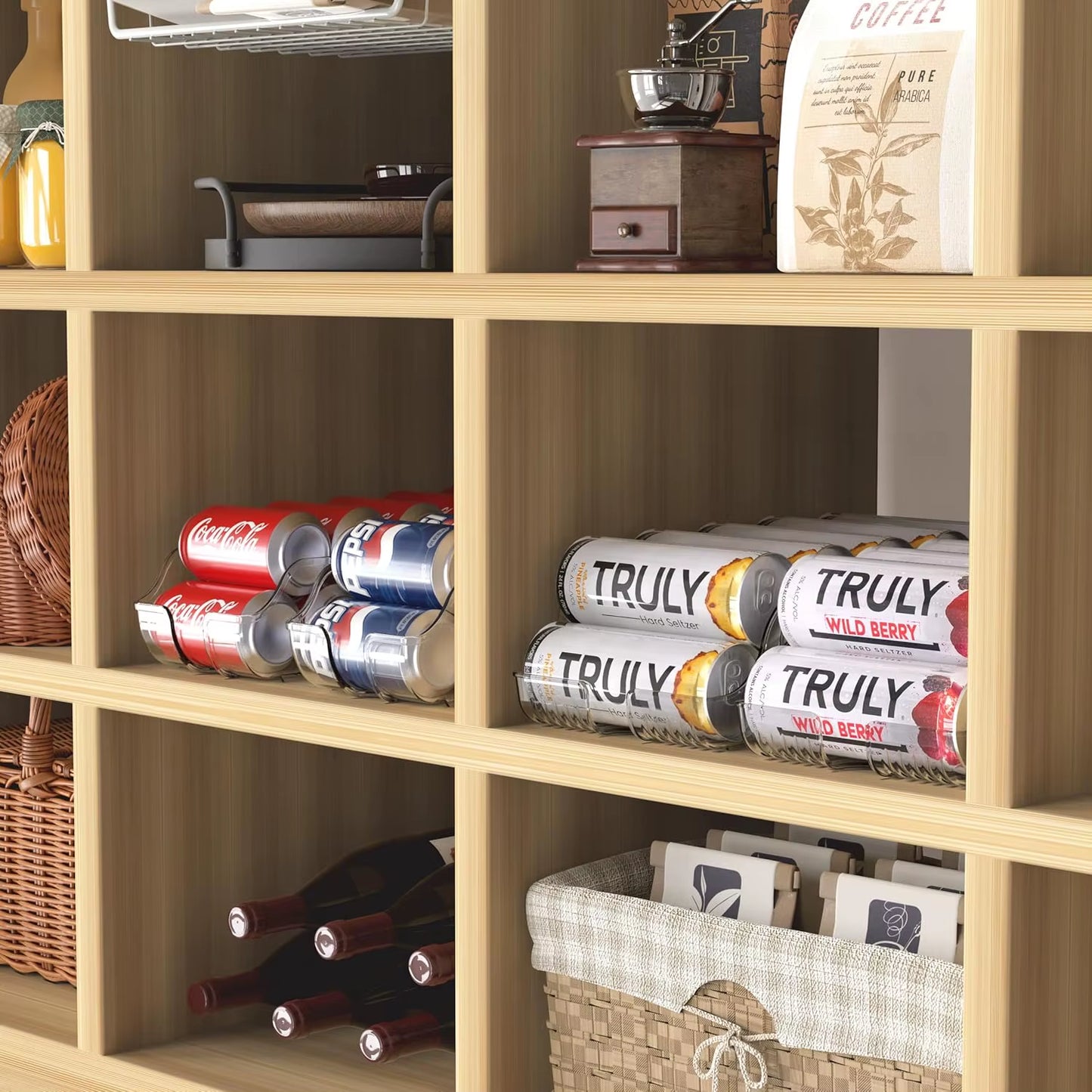 Plastic Box Simple Houseware Soda Can Organizer for Pantry / Refrigerator, Clear, Set of 2 Storage Box Storage Organizer