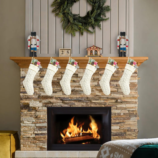 Pack 6,14" Unique Ivory White Knit Christmas Stockings Style3
