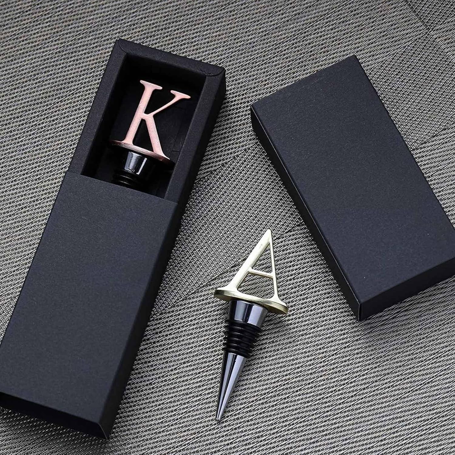 Wine Stoppers,Reusable Wine Bottle Stoppers,Stainless Steel Letter Wine Stopper, Food Grade Silicone Material Decorative Wine Stoppers Funny Gift -Bronze Color