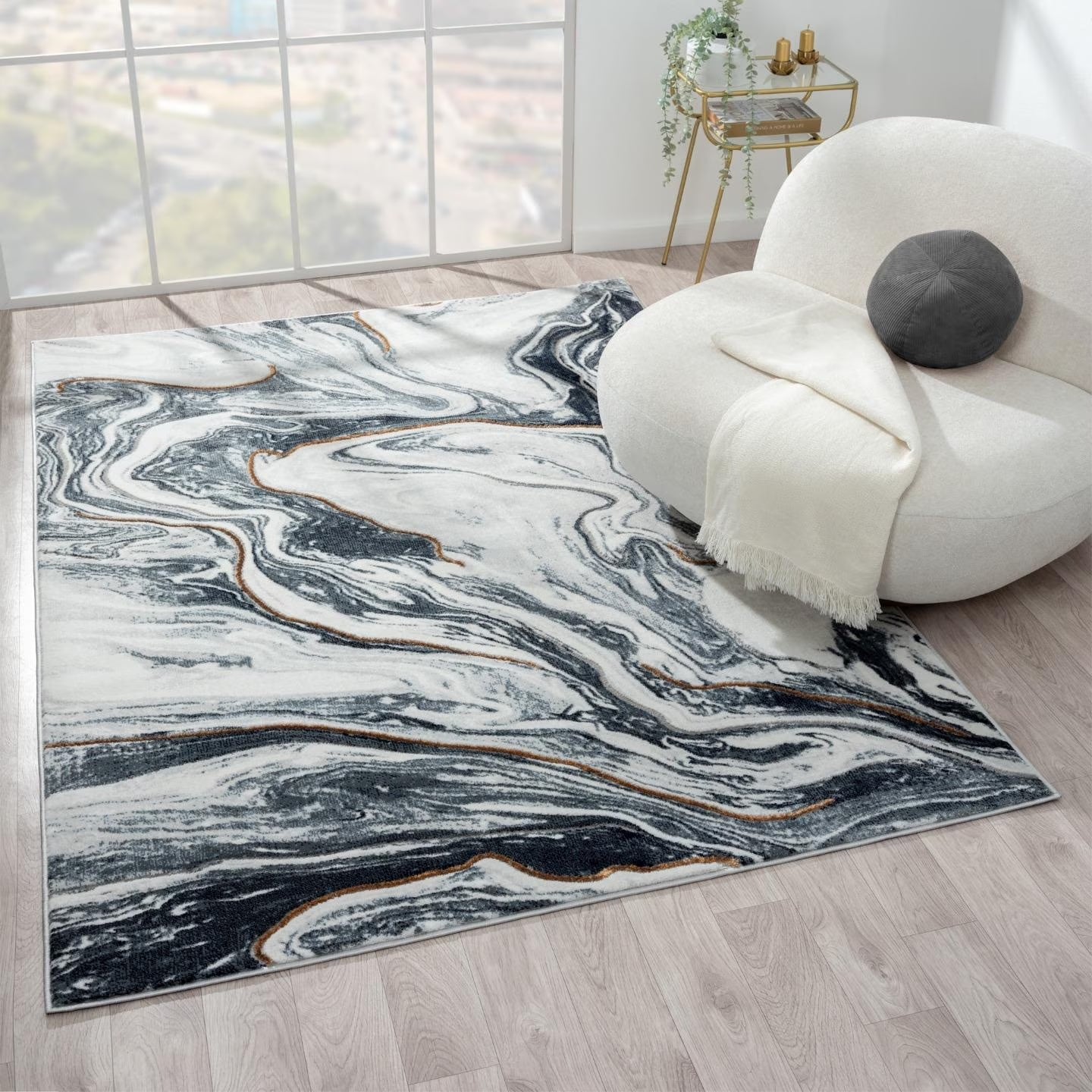 Marble Abstract Blue 8X10 Area Rug Indoor Area Rug for Living Rooms