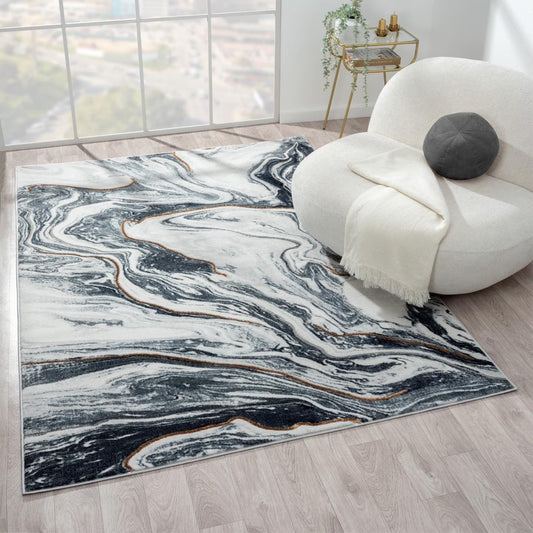 Marble Abstract Blue 8X10 Area Rug Indoor Area Rug for Living Rooms