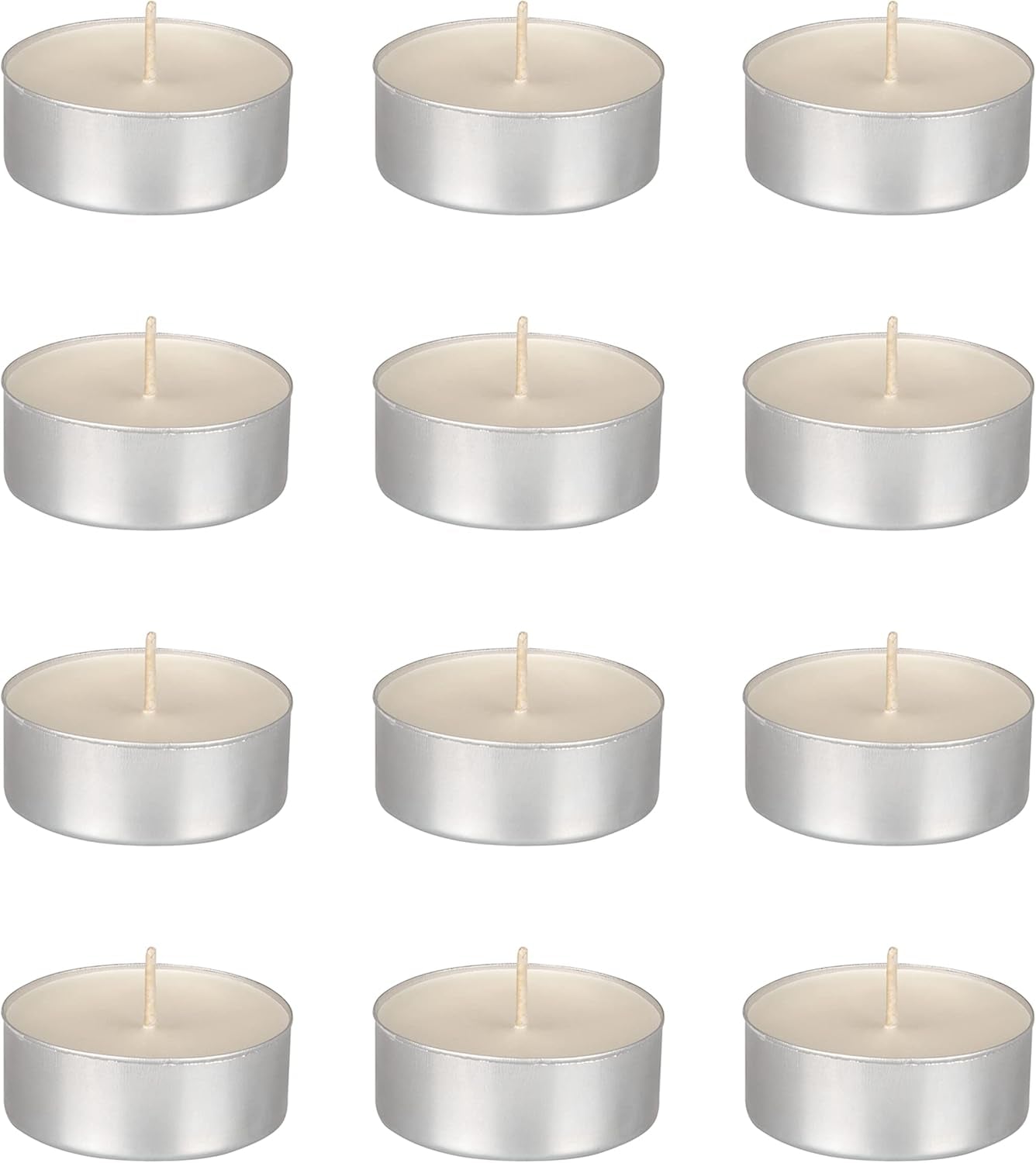 12 Pcs Unscented Oversize White Tea Lights Candles, Pressed Wax Candle 12 Hour Burn Time, Home Décor, Wedding Receptions, Occasions, Events, Meditations, Tranquility, Spa