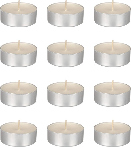 12 Pcs Unscented Oversize White Tea Lights Candles, Pressed Wax Candle 12 Hour Burn Time, Home Décor, Wedding Receptions, Occasions, Events, Meditations, Tranquility, Spa