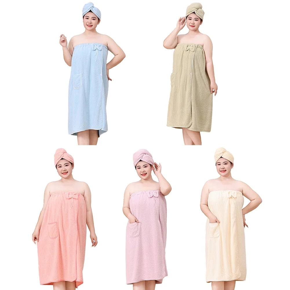 Bath Towel Wrap Women plus Size - Adjustable Soft Microfiber Shower after Body Wraps with Hair Drying Towel Absorbent & Quick Drying for Gym Shower, Beach, Spa, Sauna