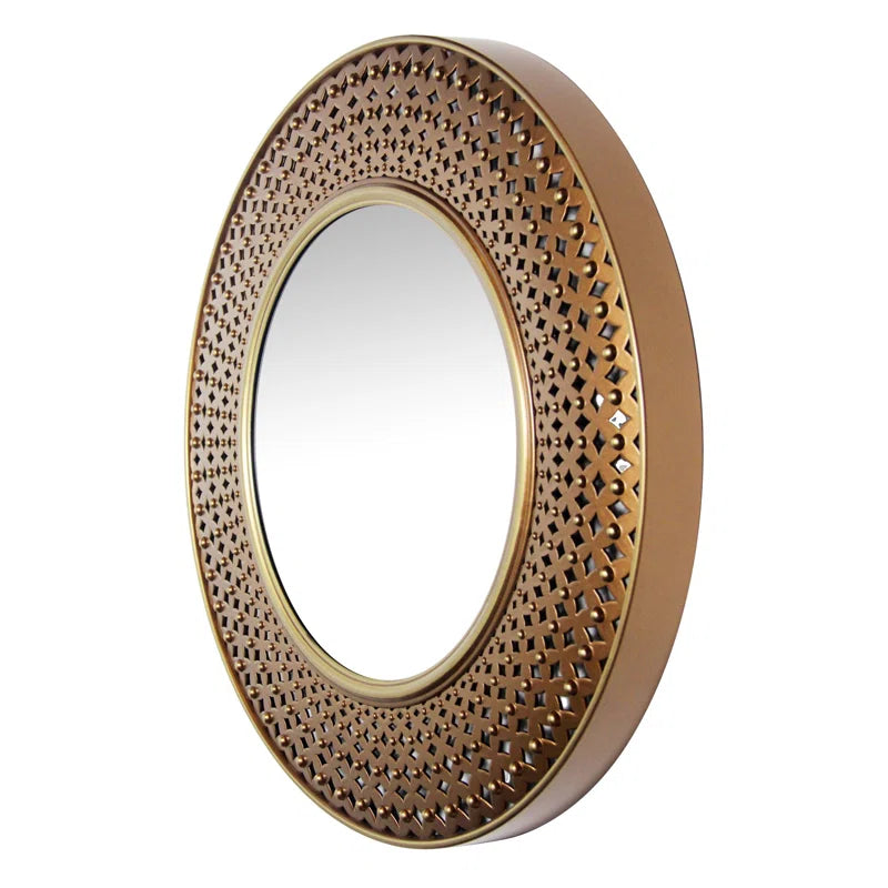 Bohemian round Plastic Wall Mirror 15.75 Inches - Gold/Copper