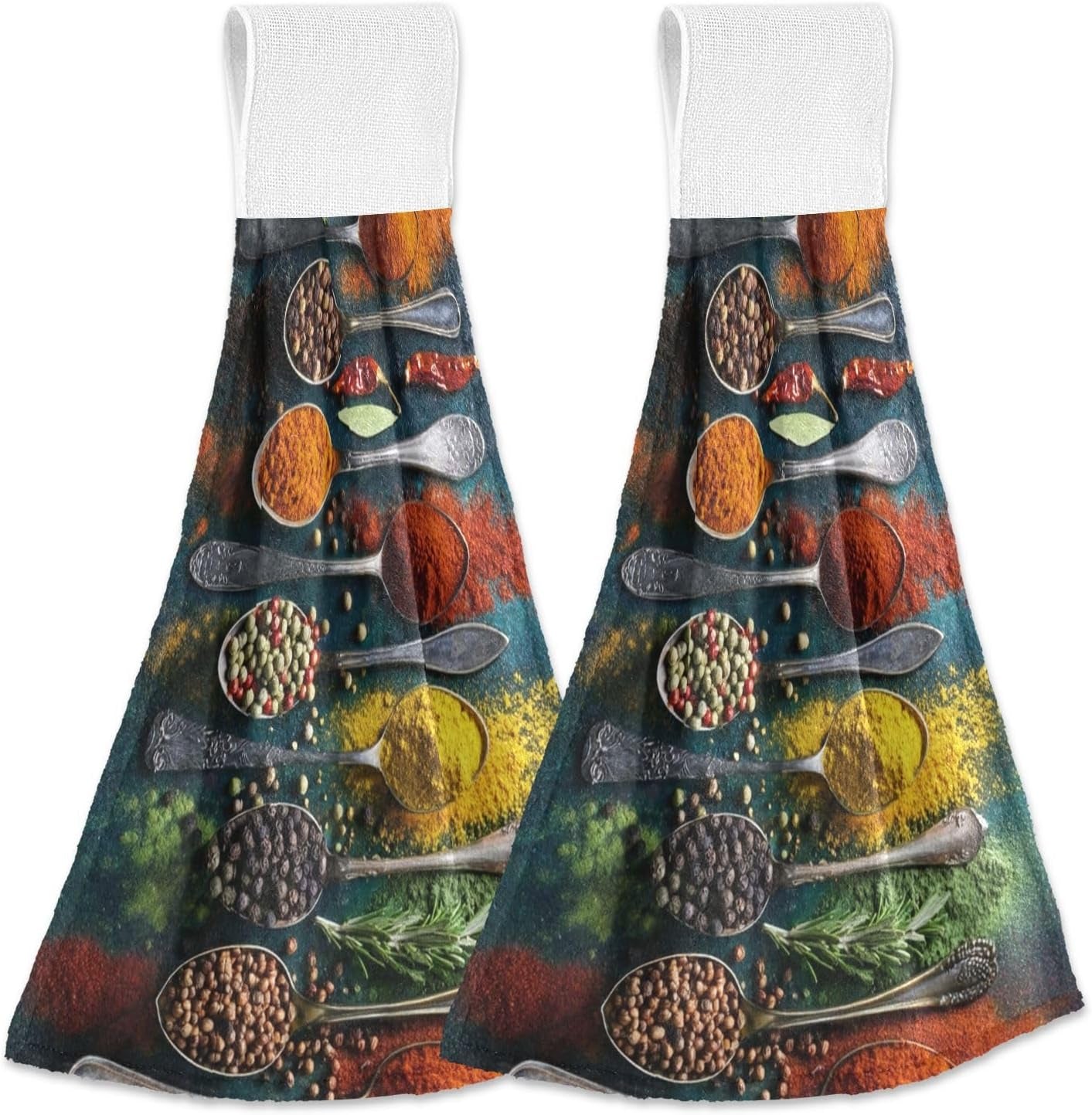 Herbs Spices Hanging Kitchen Towels Cutlery Spoon Hand Tie Towel Fast Drying Dish Tea Towels for Bath Tabletop Gym Home Decor Set of 2